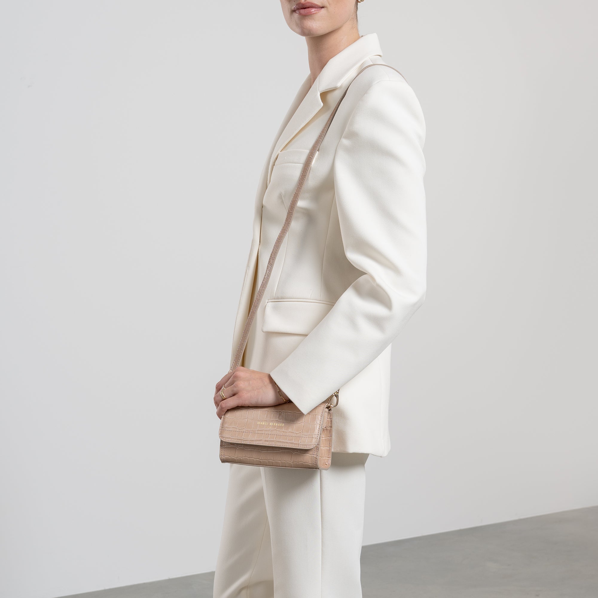 Femme Forte Kim croco beige calfskin leather crossbody bag