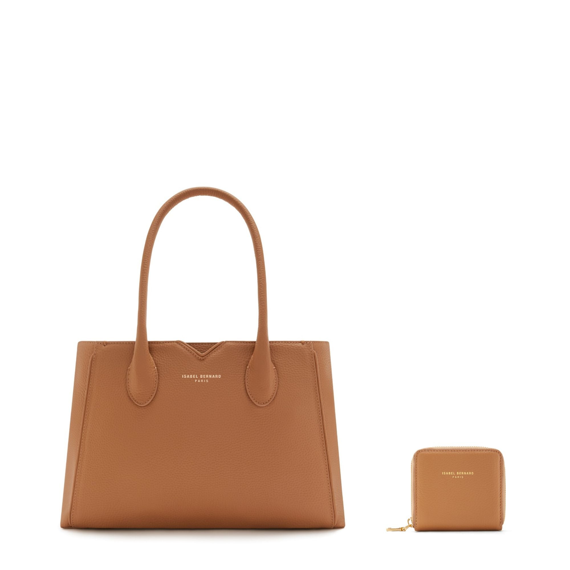 Cadeau d'Isabel camel calfskin leather handbag and wallet set