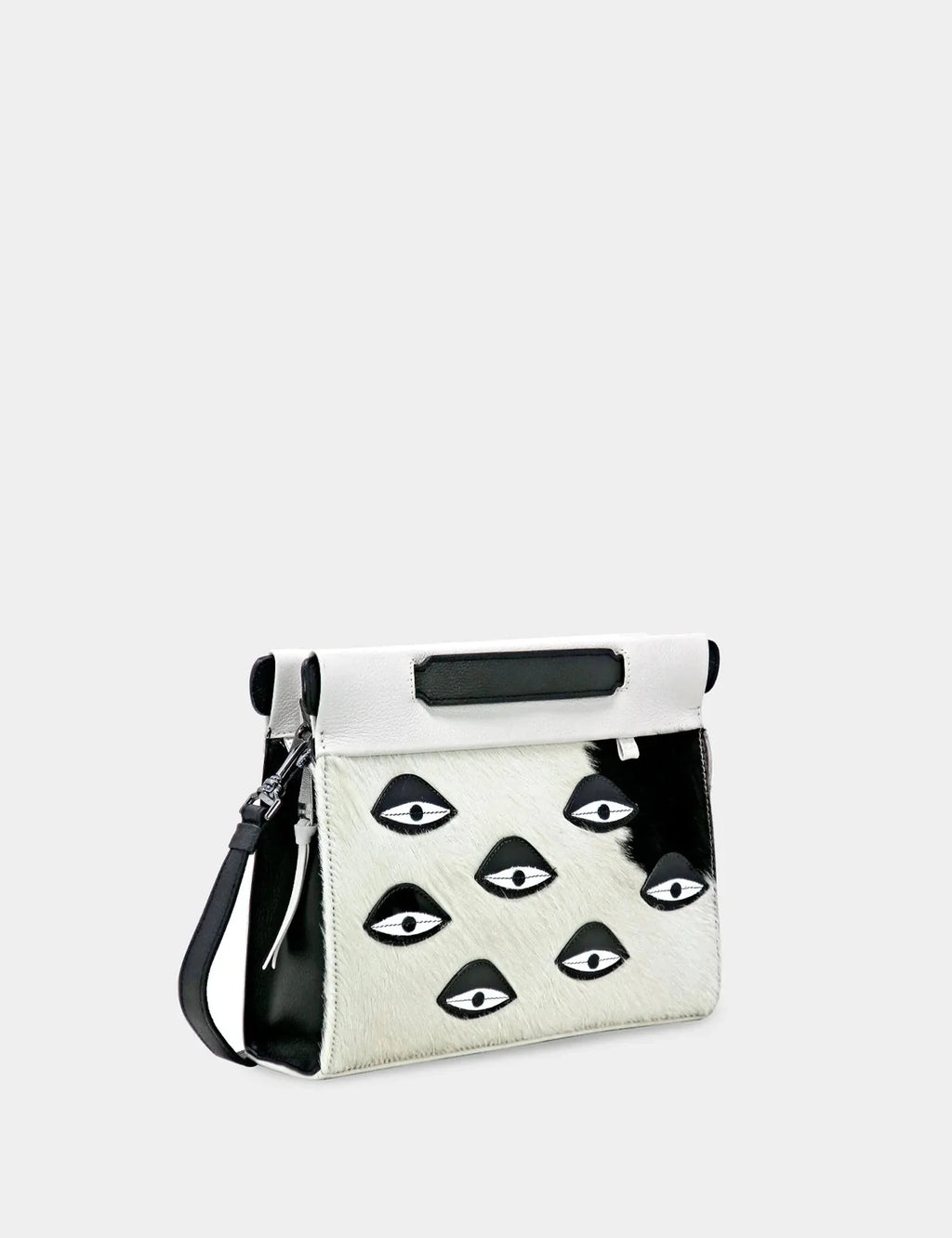 Vali Crossbody Small Cream Leather Bag - Eyes Applique Adjustable Handle