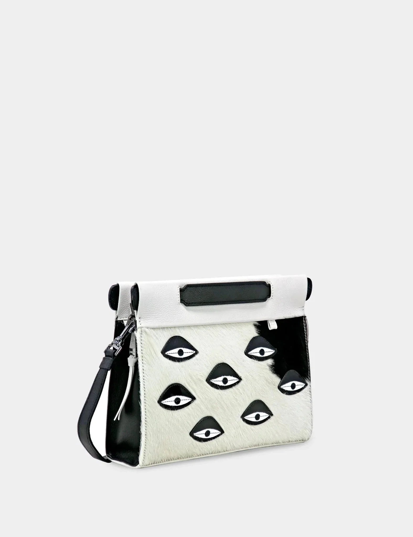 Vali Crossbody Small Cream Leather Bag - Eyes Applique Adjustable Handle