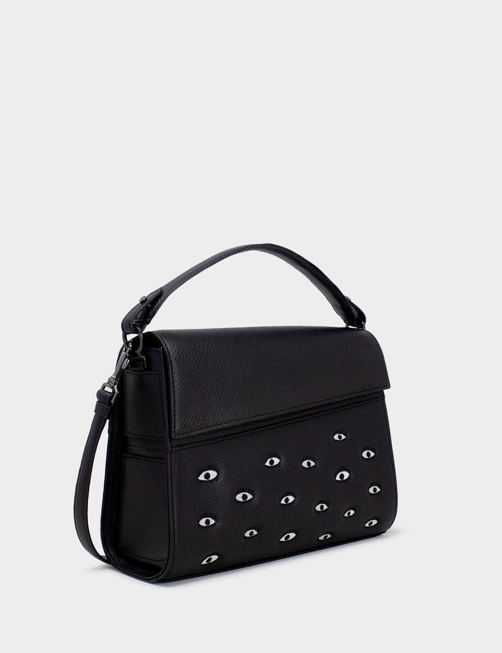 Anastasio Medium Crossbody Handbag Black Leather - All Over Eyes Embroidery