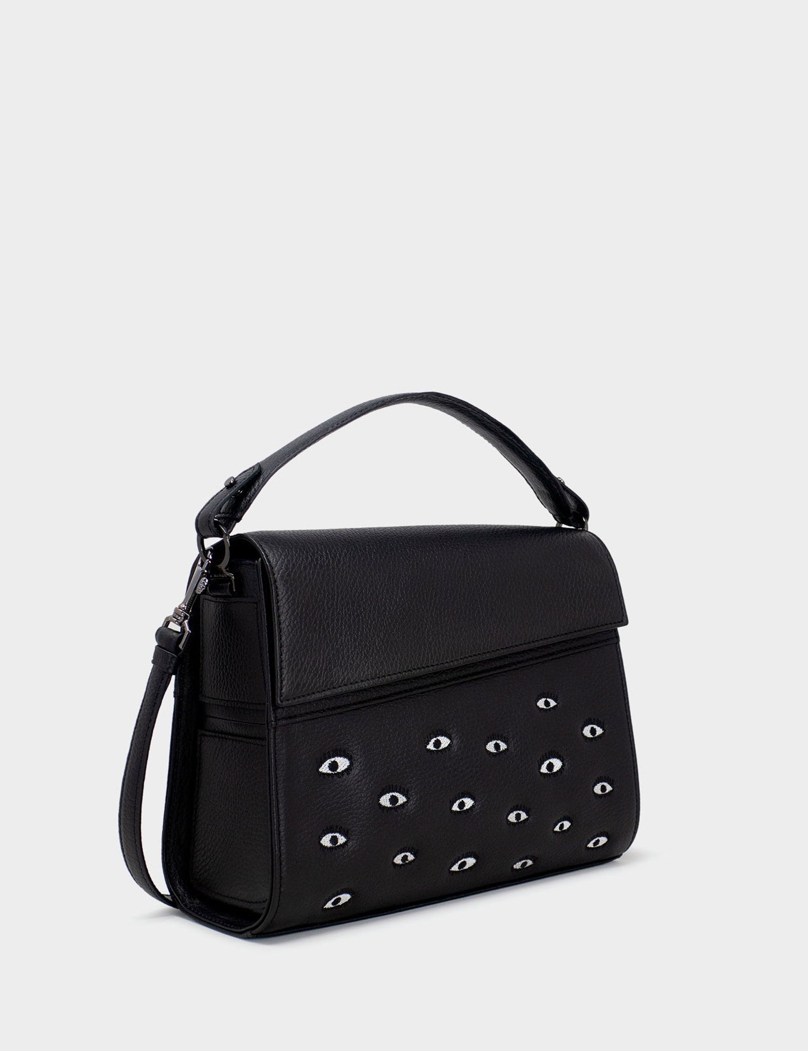Anastasio Medium Crossbody Handbag Black Leather - All Over Eyes Embroidery