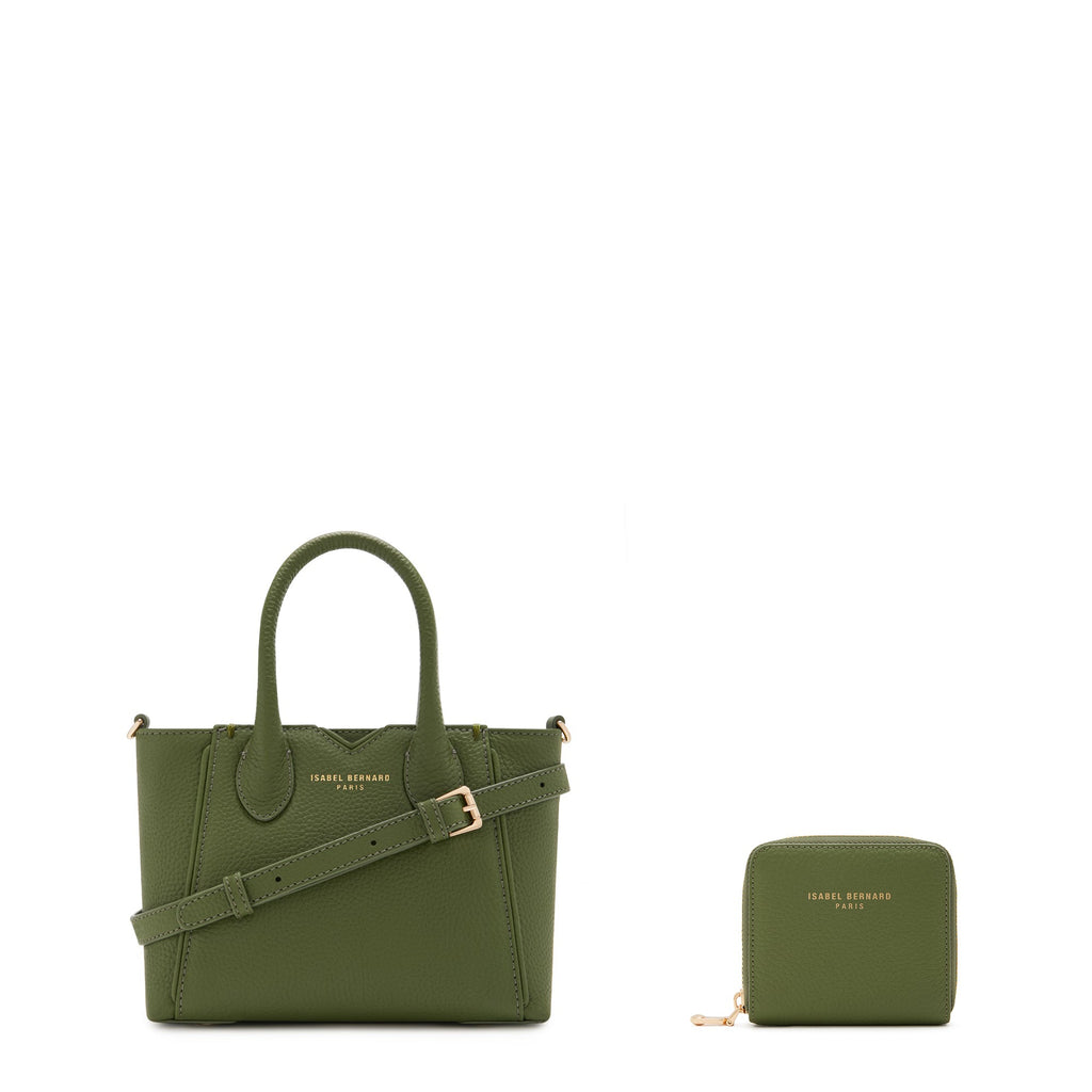 Cadeau d'Isabel green calfskin leather handbag and wallet set