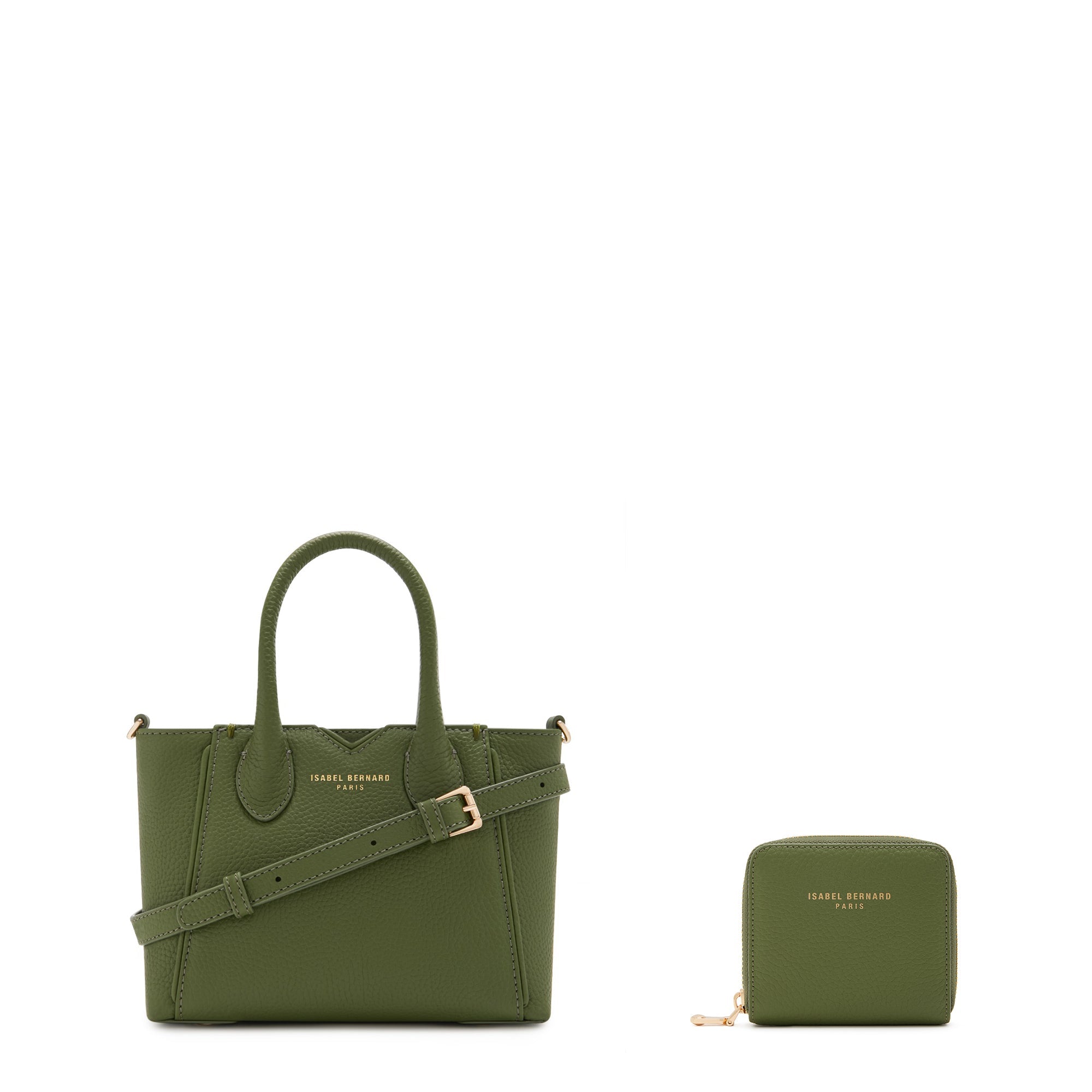 Cadeau d'Isabel green calfskin leather handbag and wallet set