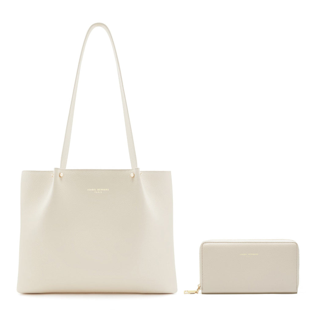 Cadeau d'Isabel cream calfskin leather shopper and wallet set