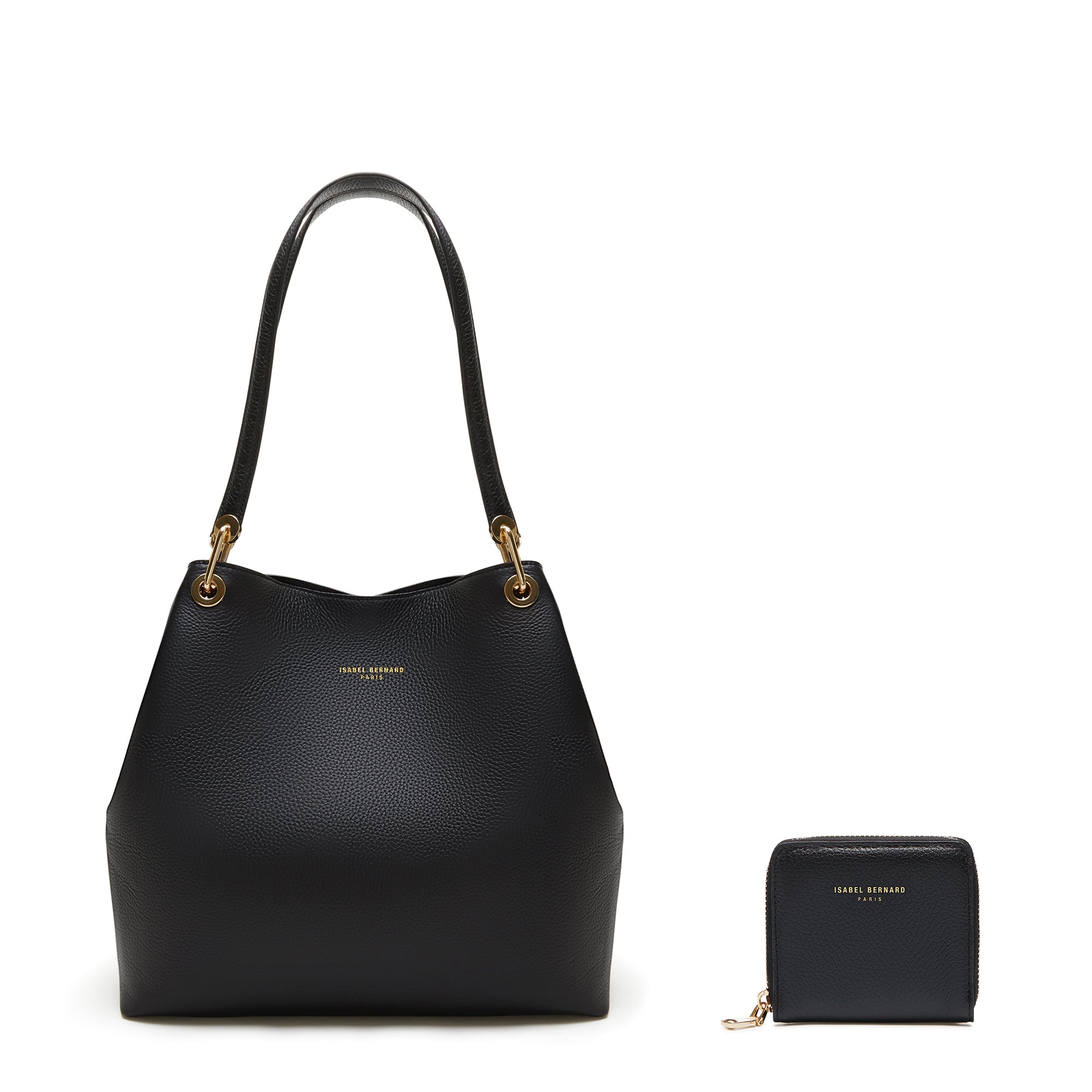 Cadeau d'Isabel black calfskin leather shoulder bag and wallet set