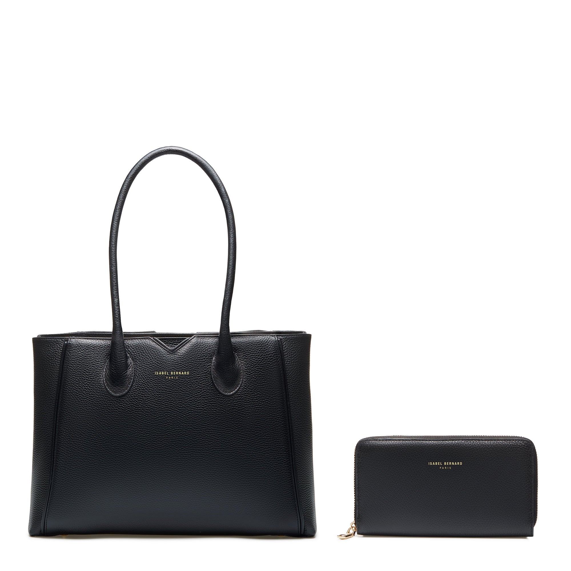 Cadeau d'Isabel black calfskin leather handbag and wallet set
