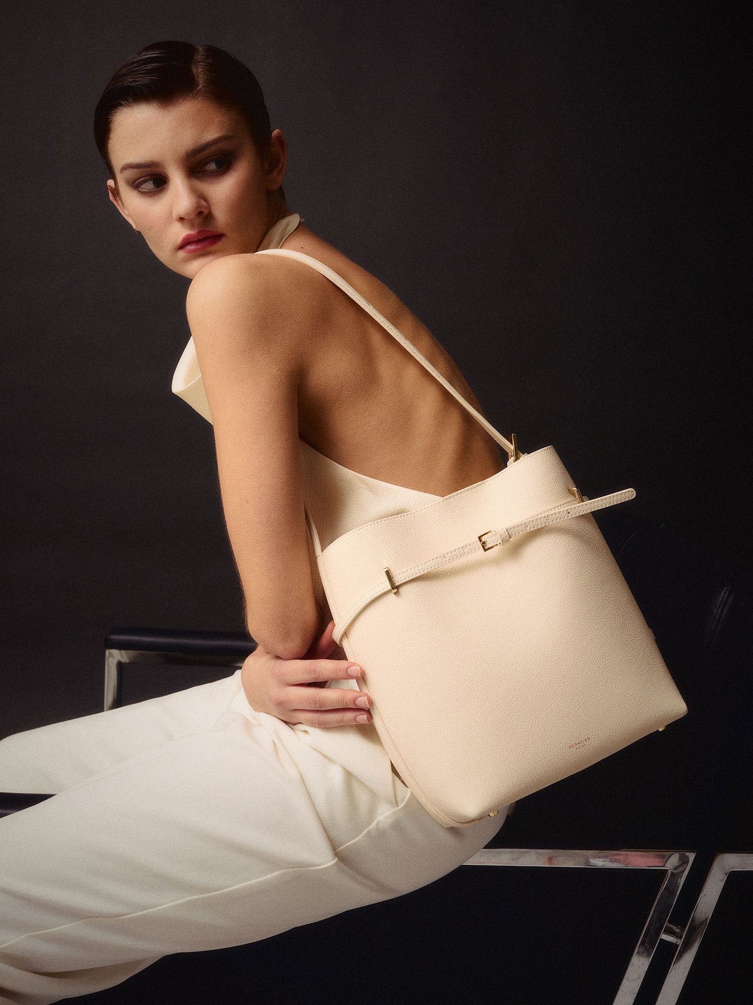 Small Ivory Belted Tote Bag (Final Sale)
