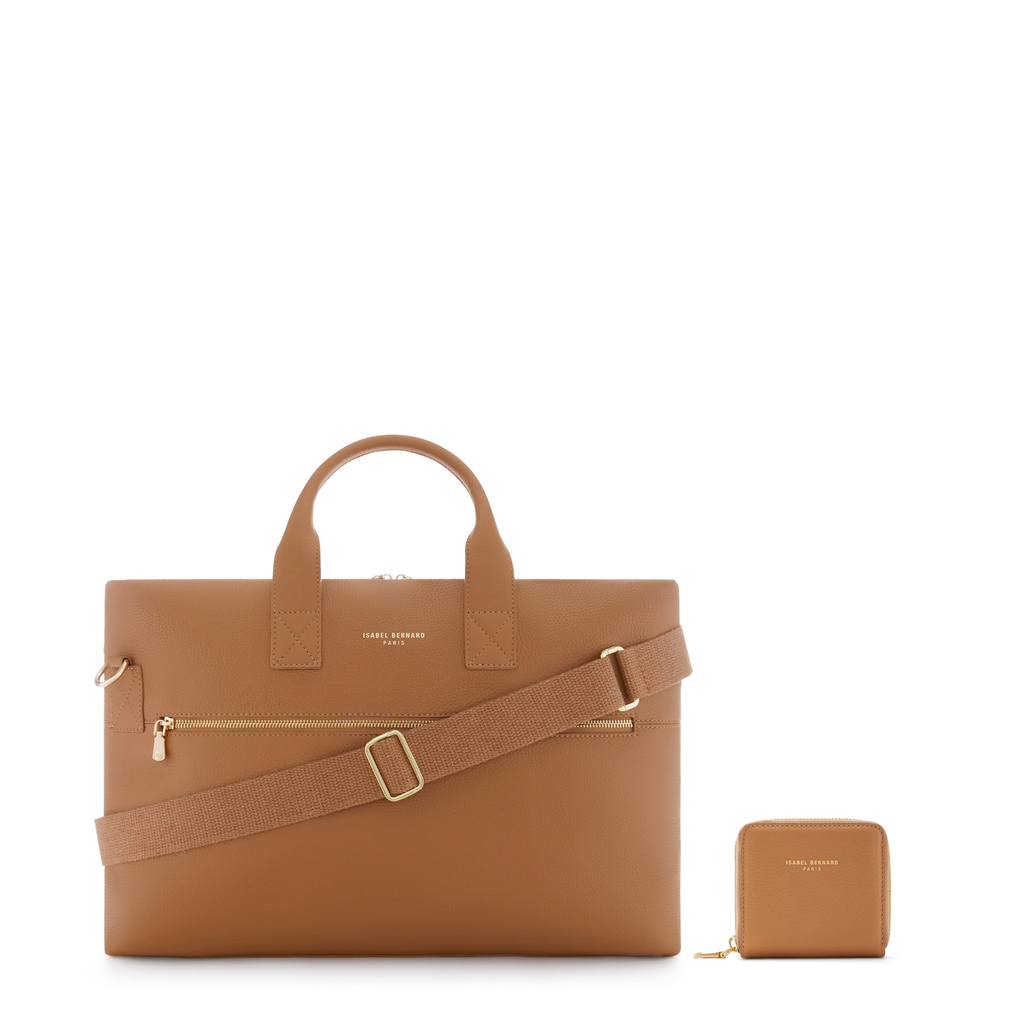 Cadeau d'Isabel camel calfskin leather handbag and wallet set