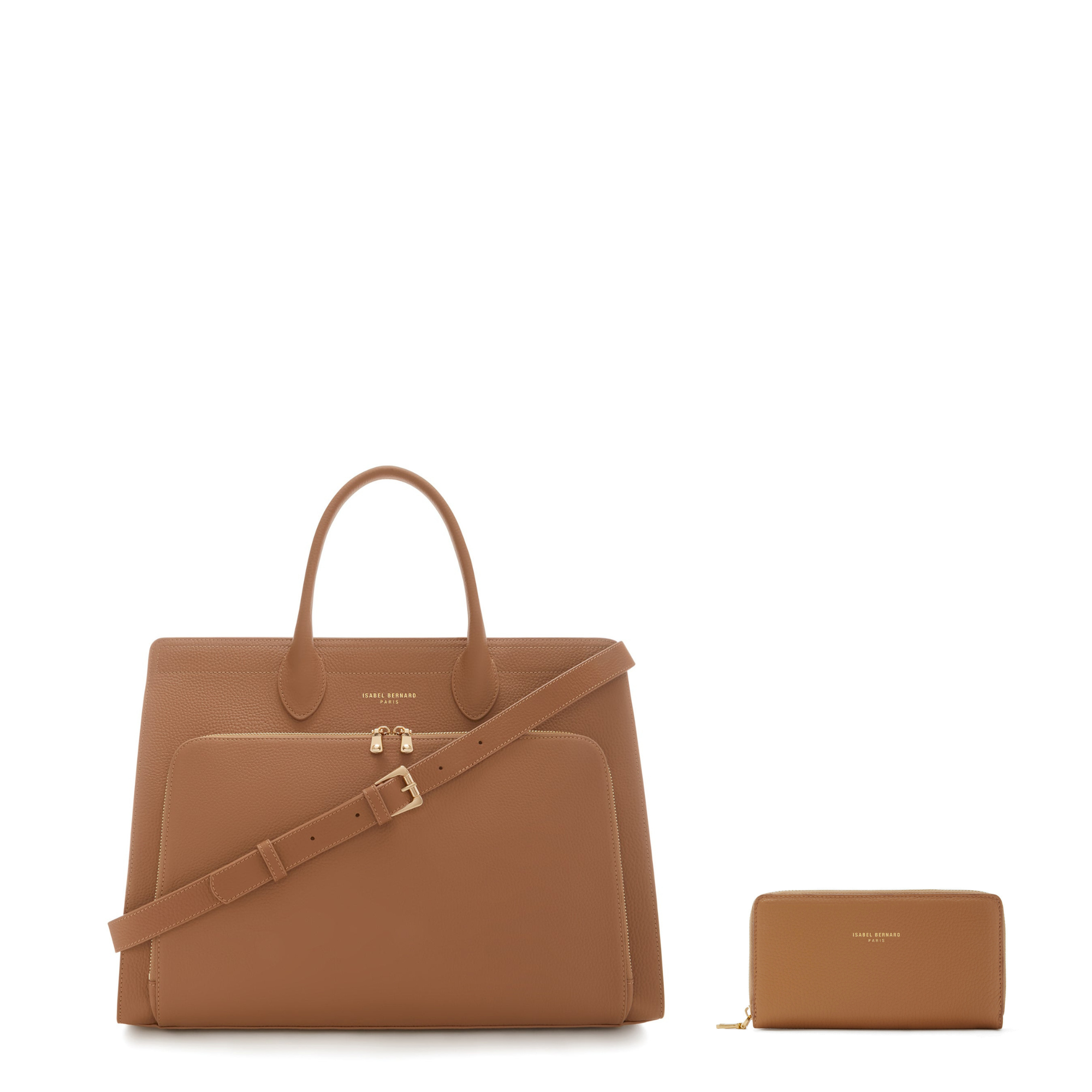 Cadeau d'Isabel camel calfskin leather handbag and wallet set