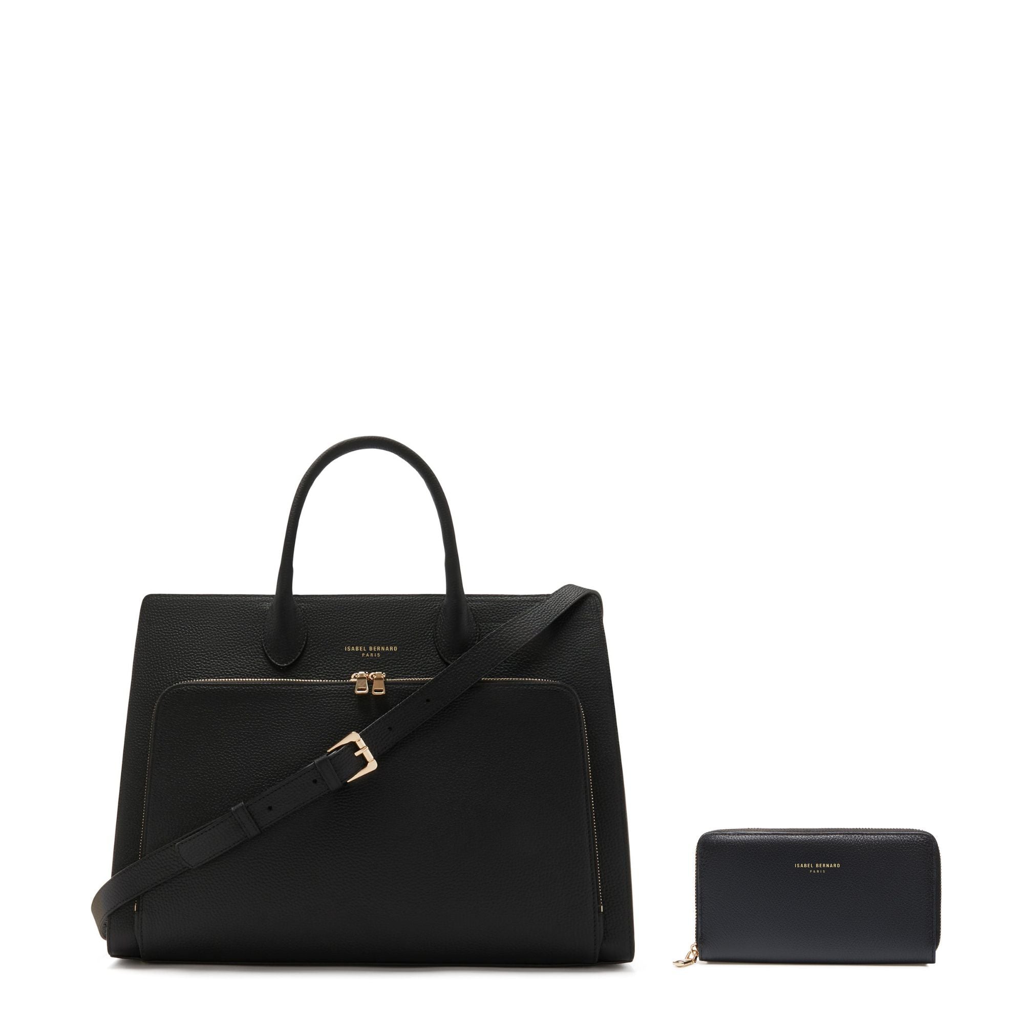 Cadeau d'Isabel black calfskin leather handbag and wallet set