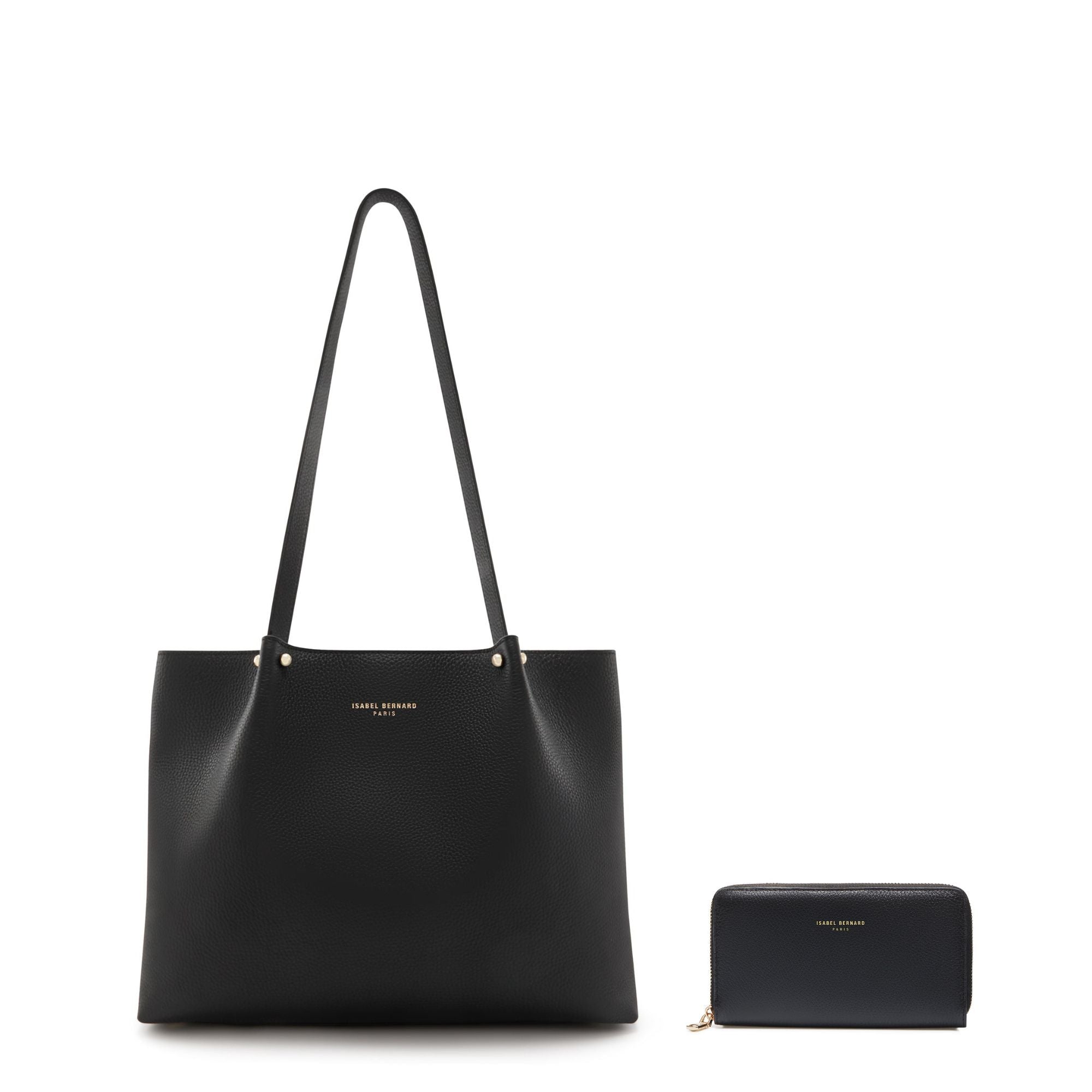 Cadeau d'Isabel black calfskin leather shopper and wallet set