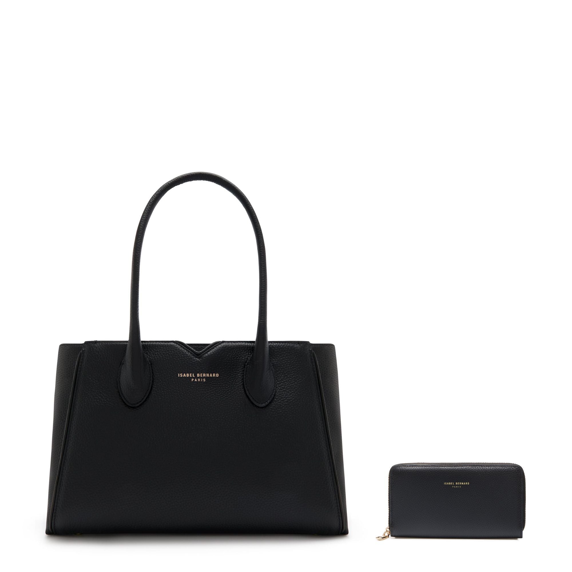 Cadeau d'Isabel black calfskin leather handbag and wallet set