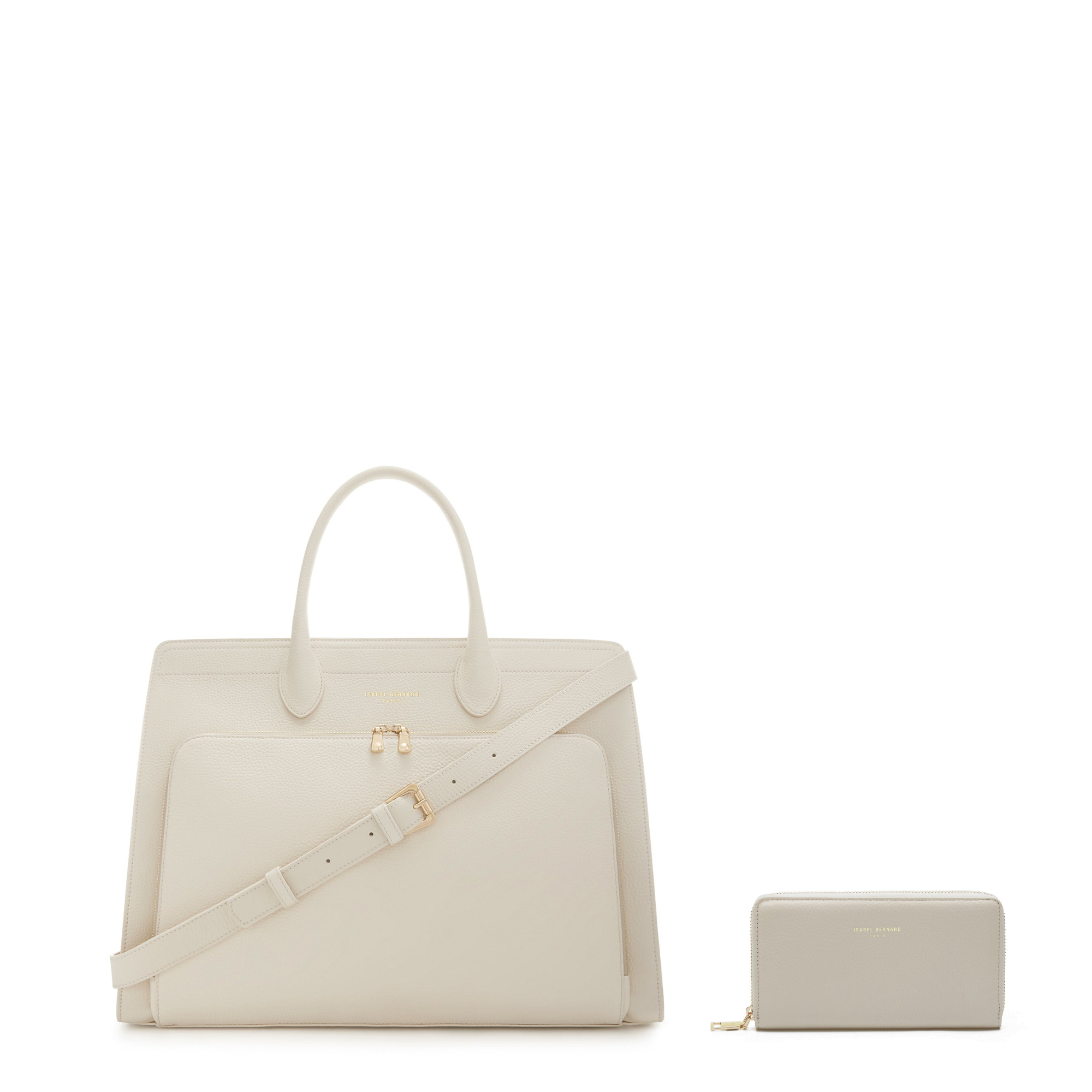 Cadeau d'Isabel cream calfskin leather handbag and wallet set