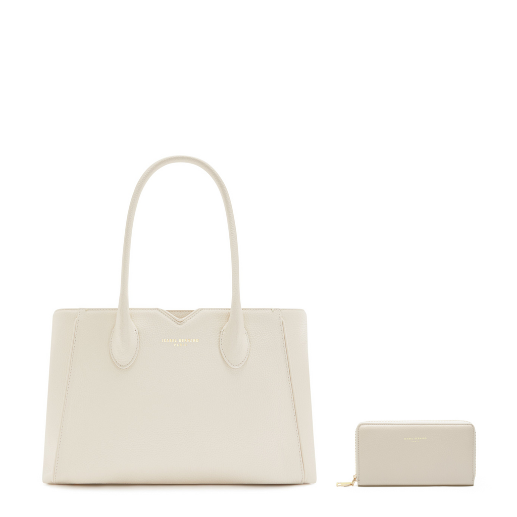 Cadeau d'Isabel cream calfskin leather handbag and wallet set