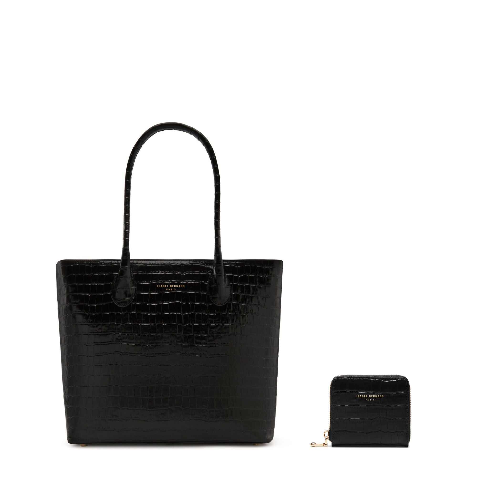 Cadeau d'Isabel croco black calfskin leather shopper and wallet set