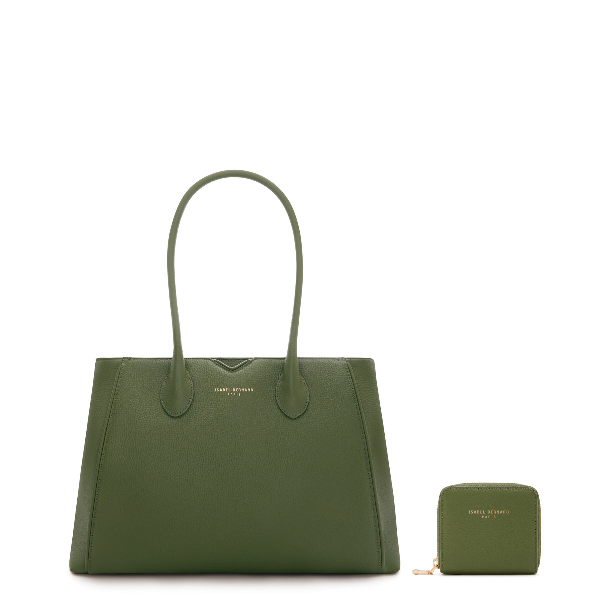 Cadeau d'Isabel green calfskin leather handbag and wallet set