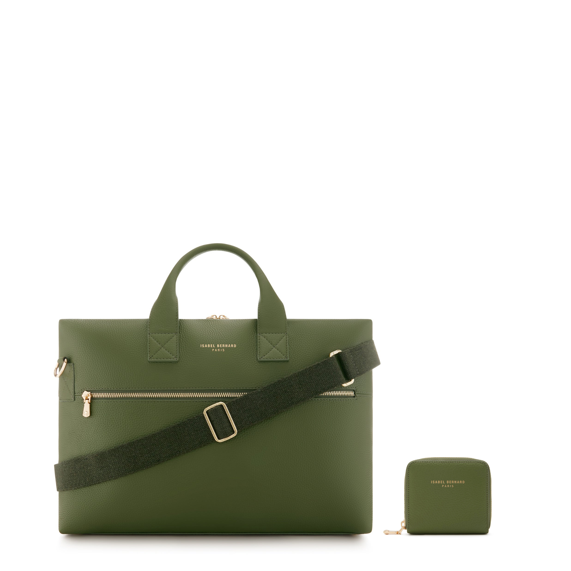 Cadeau d'Isabel green calfskin leather handbag and wallet set