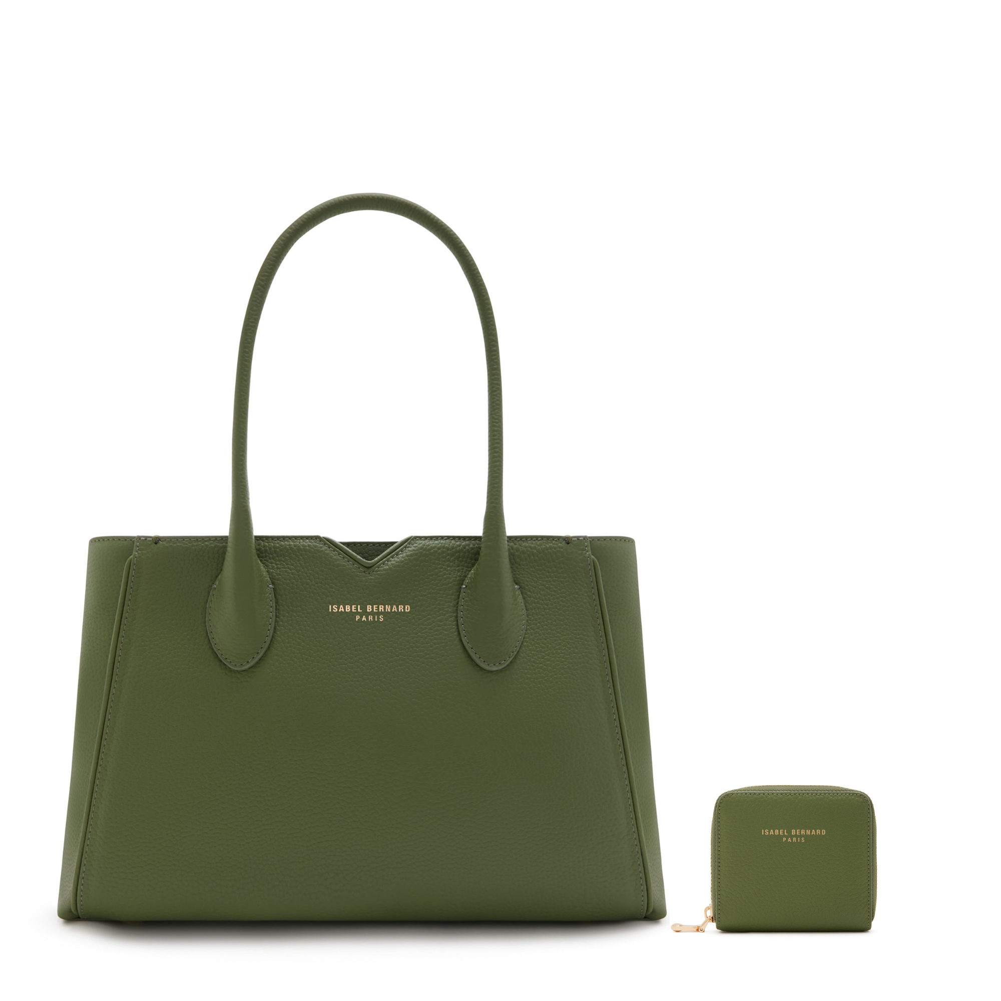 Cadeau d'Isabel green calfskin leather handbag and wallet set