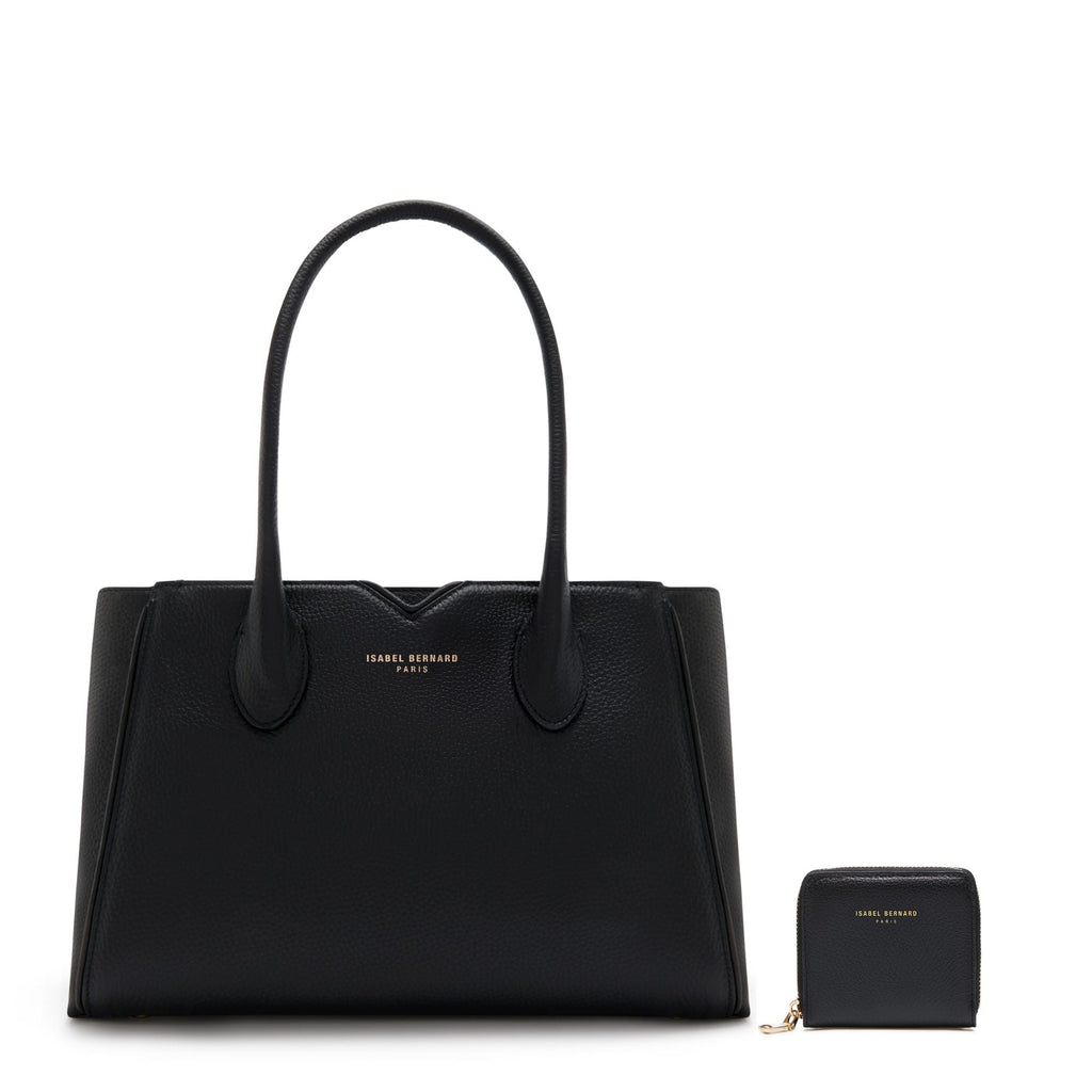 Cadeau d'Isabel black calfskin leather handbag and wallet set