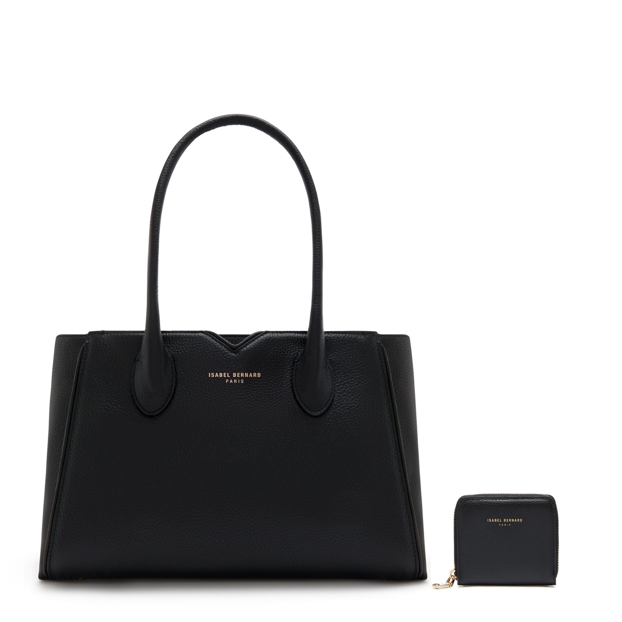 Cadeau d'Isabel black calfskin leather handbag and wallet set