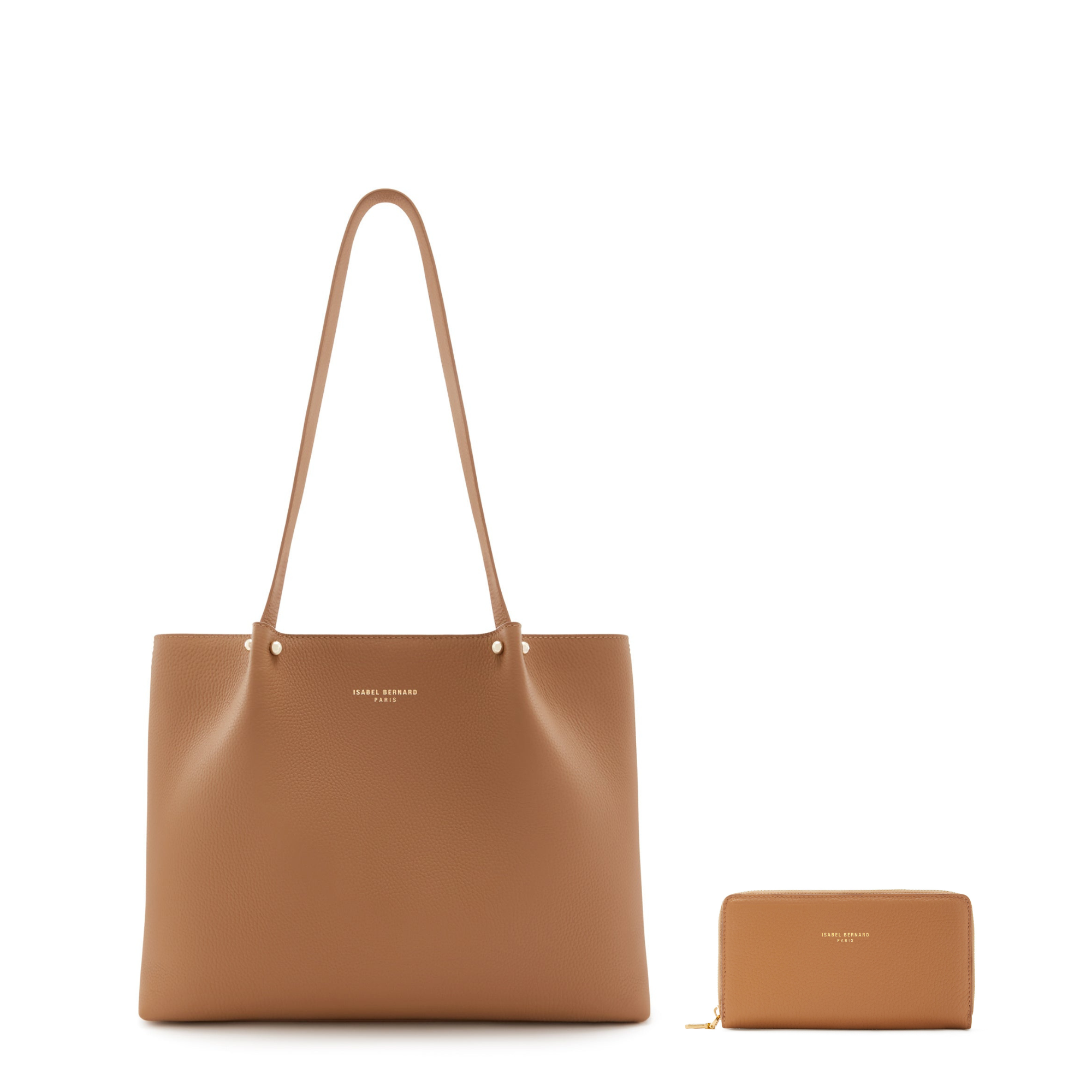 Cadeau d'Isabel camel calfskin leather shopper and wallet set