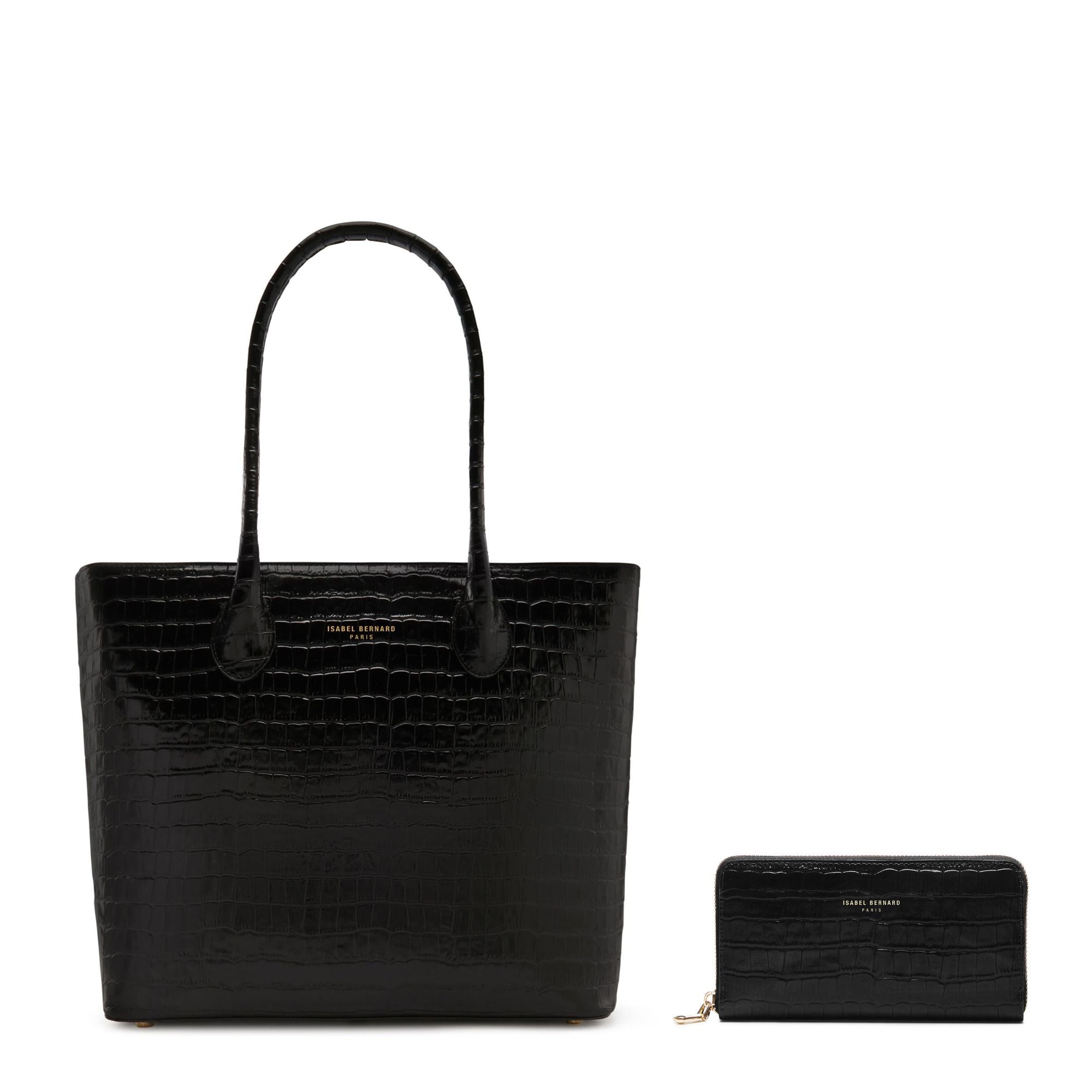 Cadeau d'Isabel croco black calfskin leather shopper and wallet set