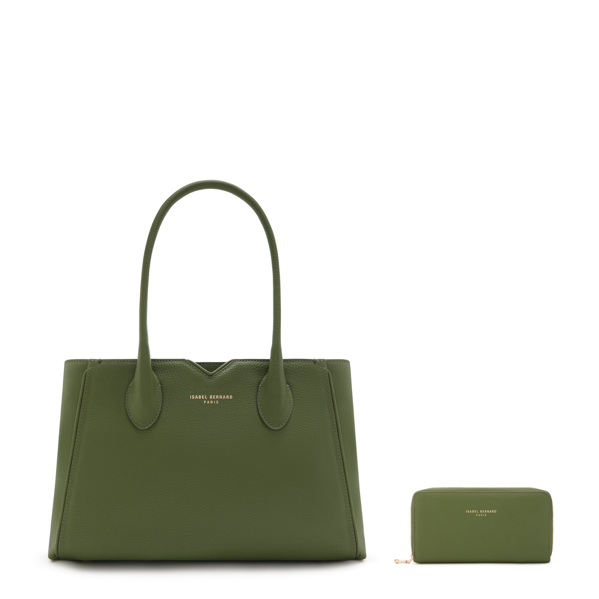 Cadeau d'Isabel green calfskin leather handbag and wallet set