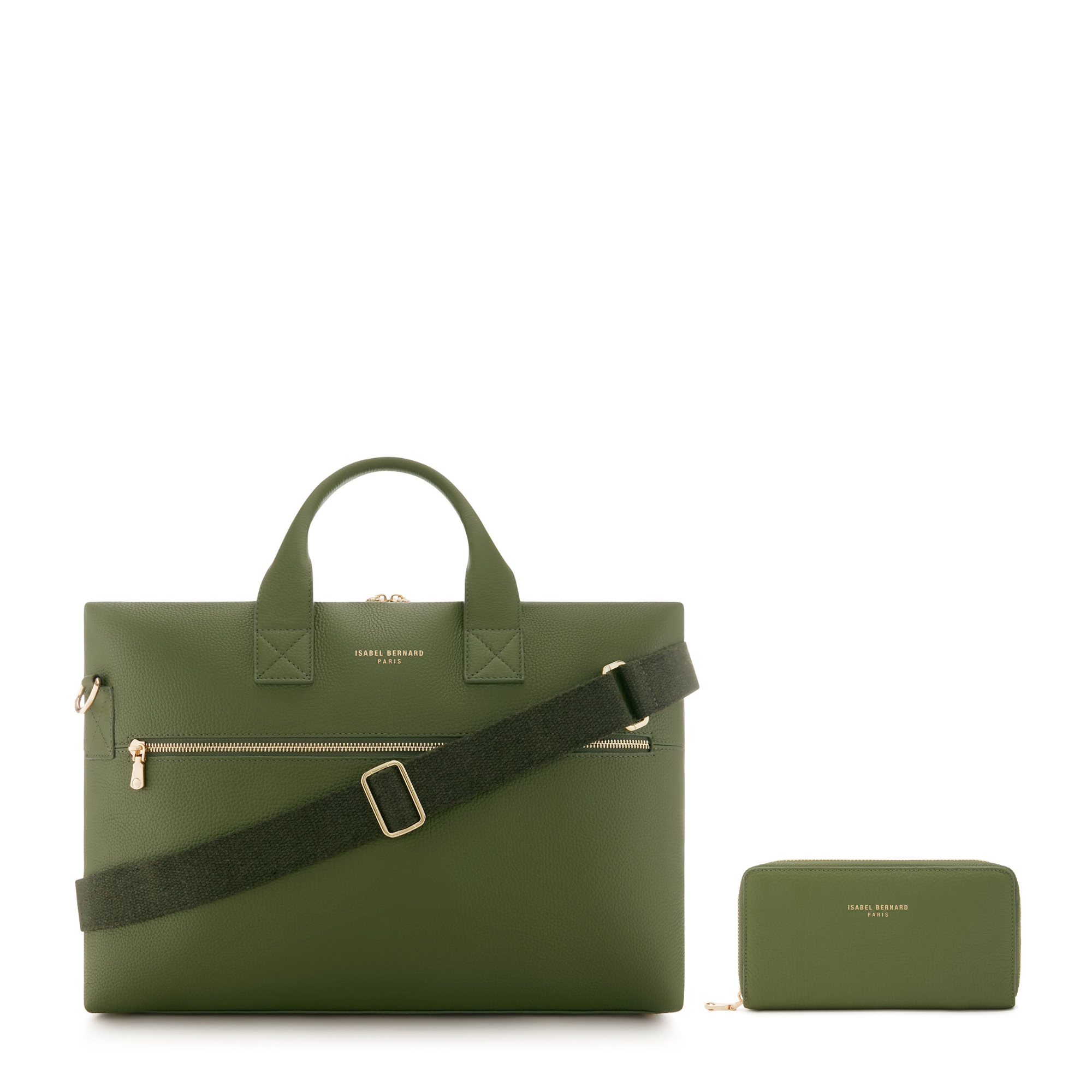 Cadeau d'Isabel green calfskin leather handbag and wallet set