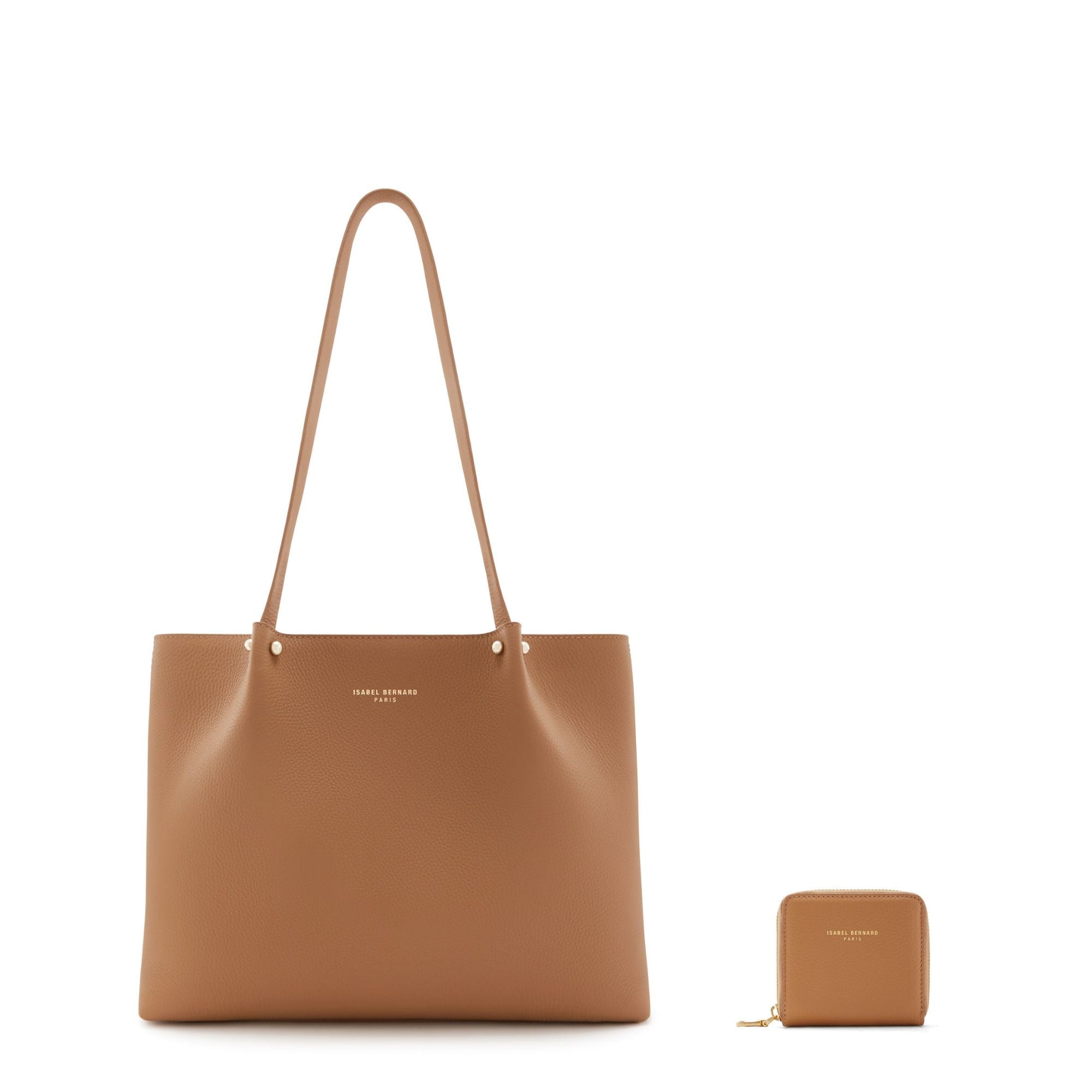 Cadeau d'Isabel camel calfskin leather shopper and wallet set