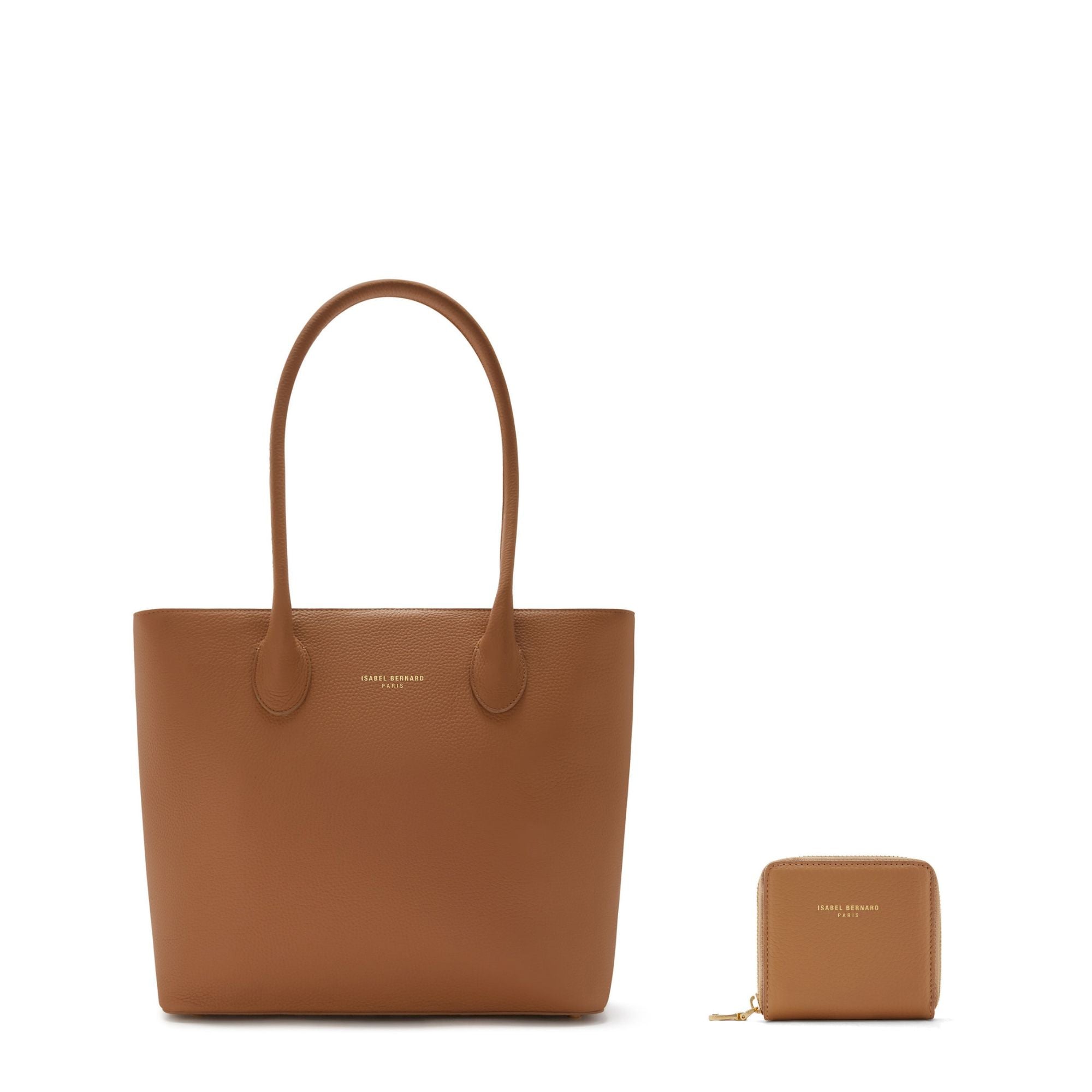 Cadeau d'Isabel camel calfskin leather shopper and wallet set