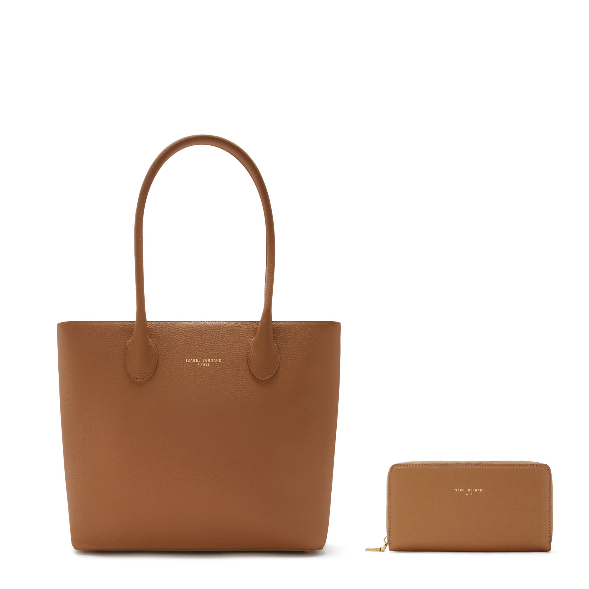 Cadeau d'Isabel camel calfskin leather shopper and wallet set