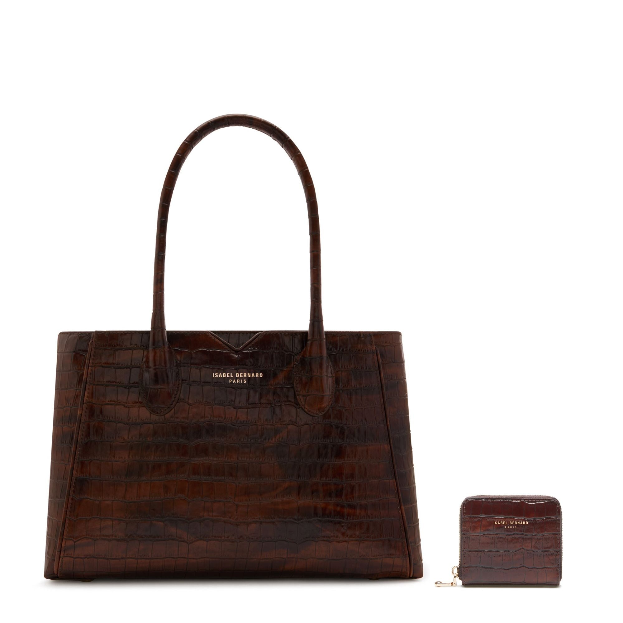 Cadeau d'Isabel croco brown calfskin leather handbag and wallet set