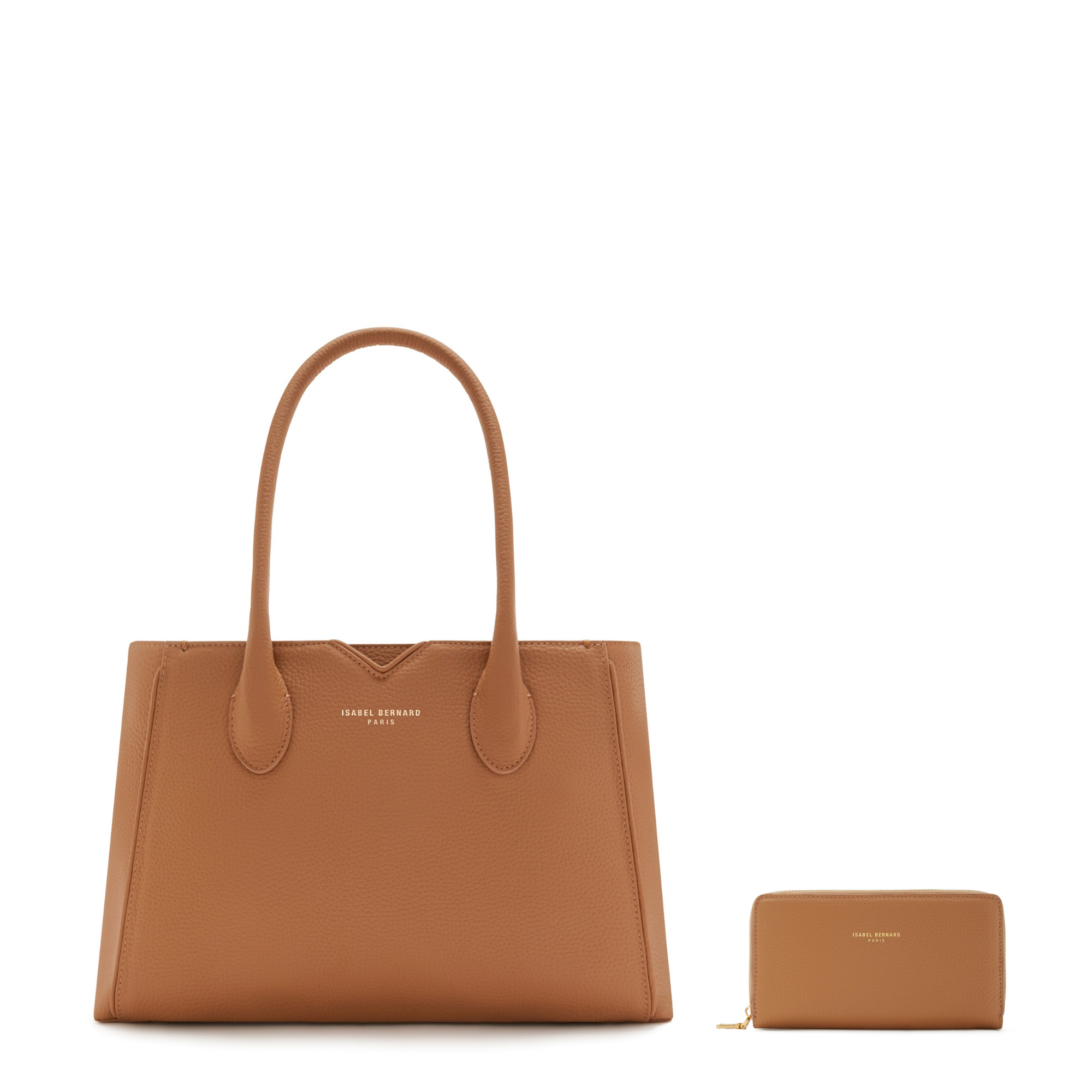Cadeau d'Isabel camel calfskin leather handbag and wallet set