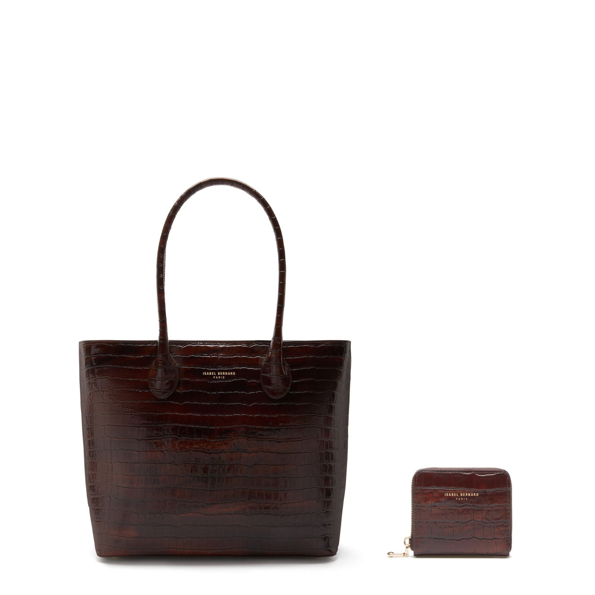 Cadeau d'Isabel croco brown calfskin leather shopper and wallet set
