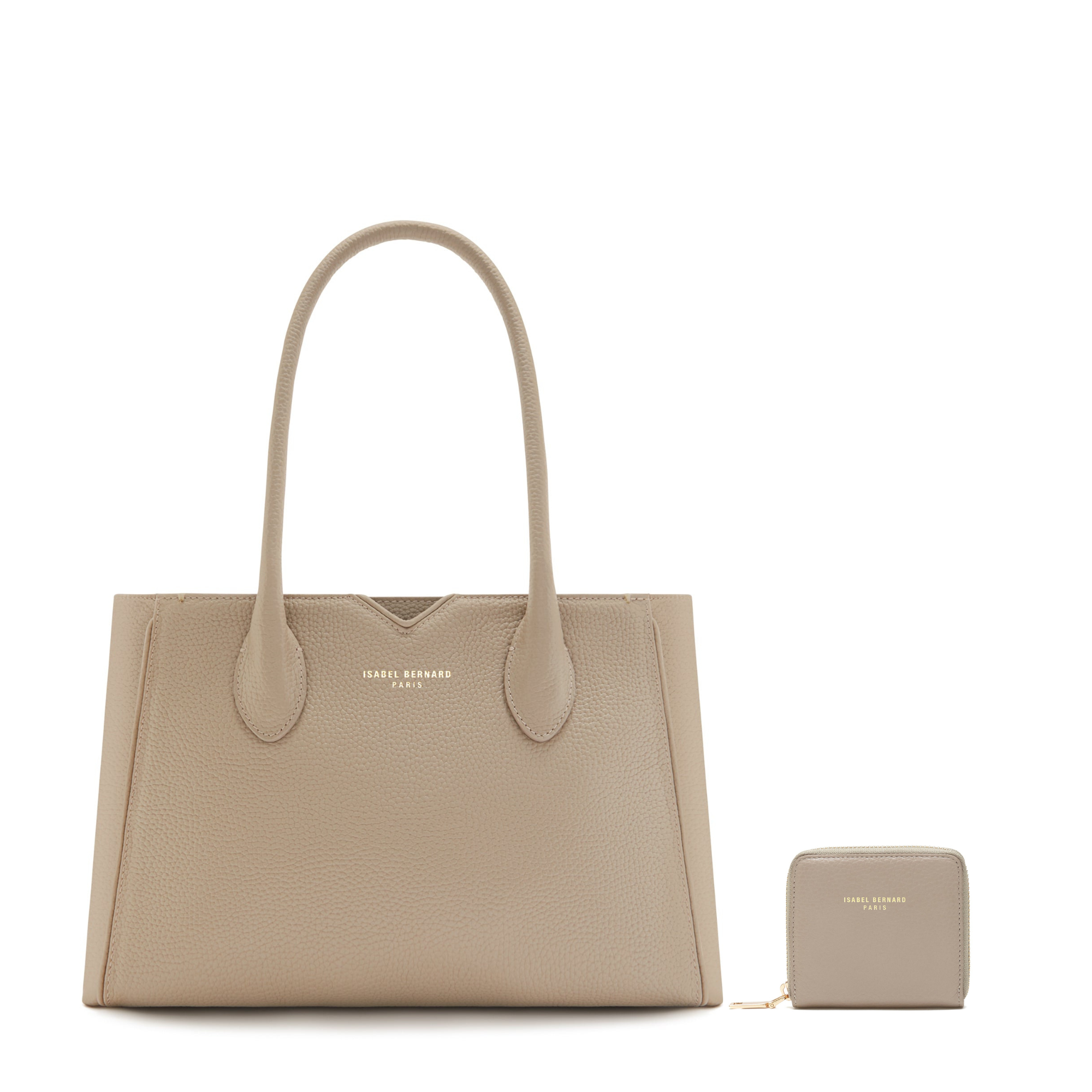 Cadeau d'Isabel taupe calfskin leather handbag and wallet set