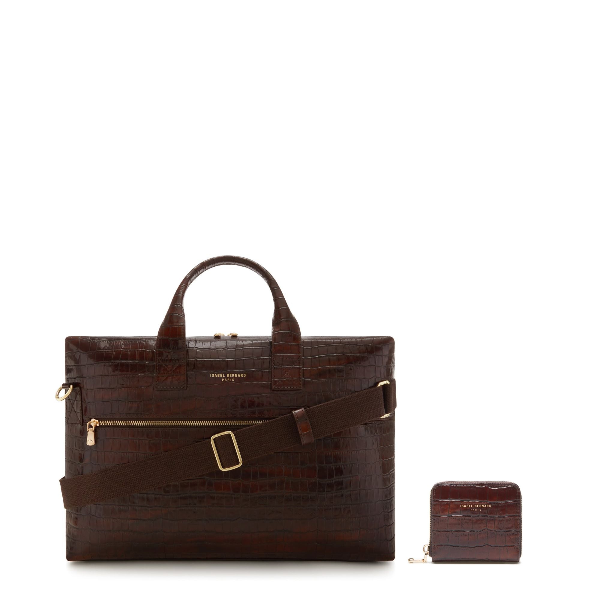 Cadeau d'Isabel croco brown calfskin leather handbag and wallet set