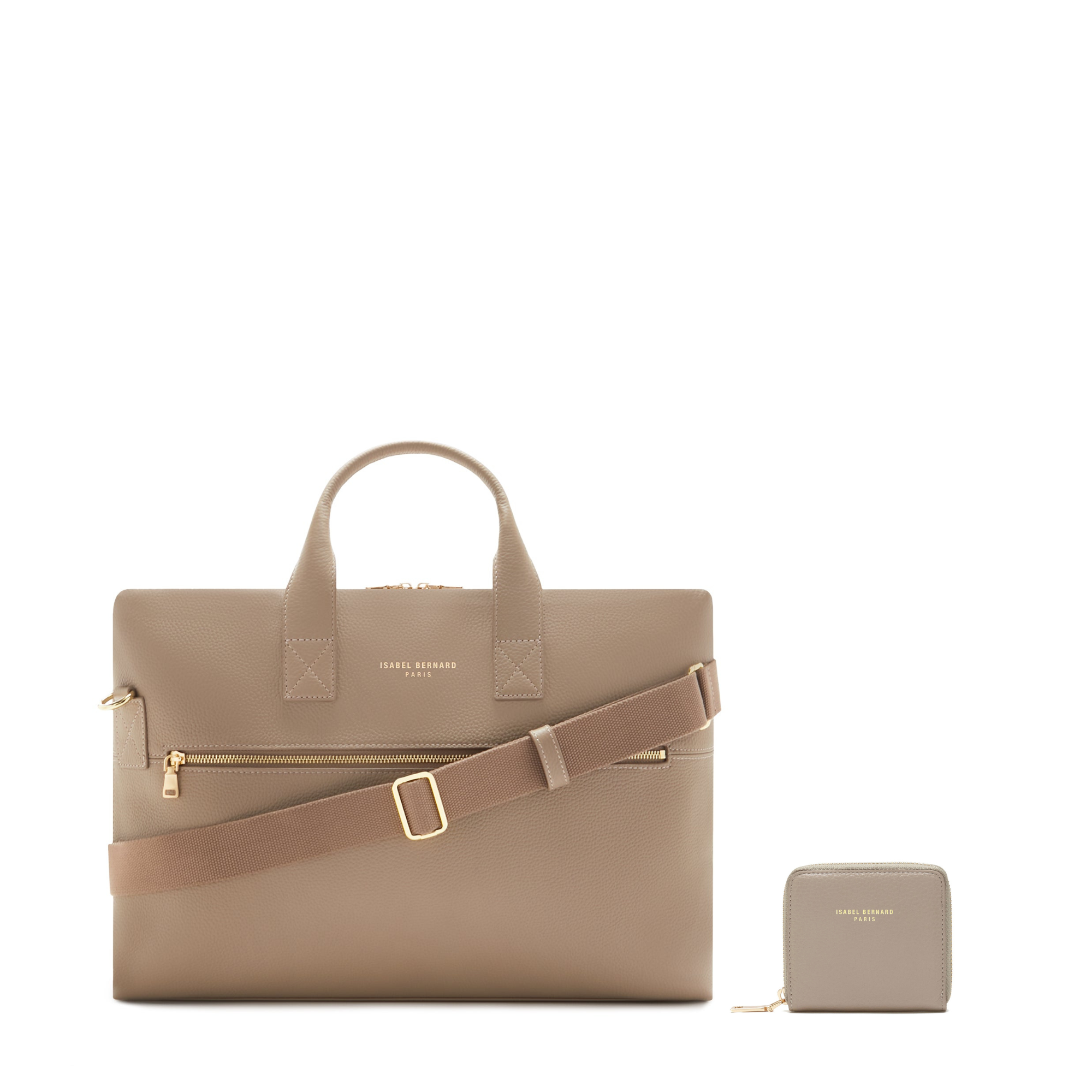 Cadeau d'Isabel taupe calfskin leather handbag and wallet set