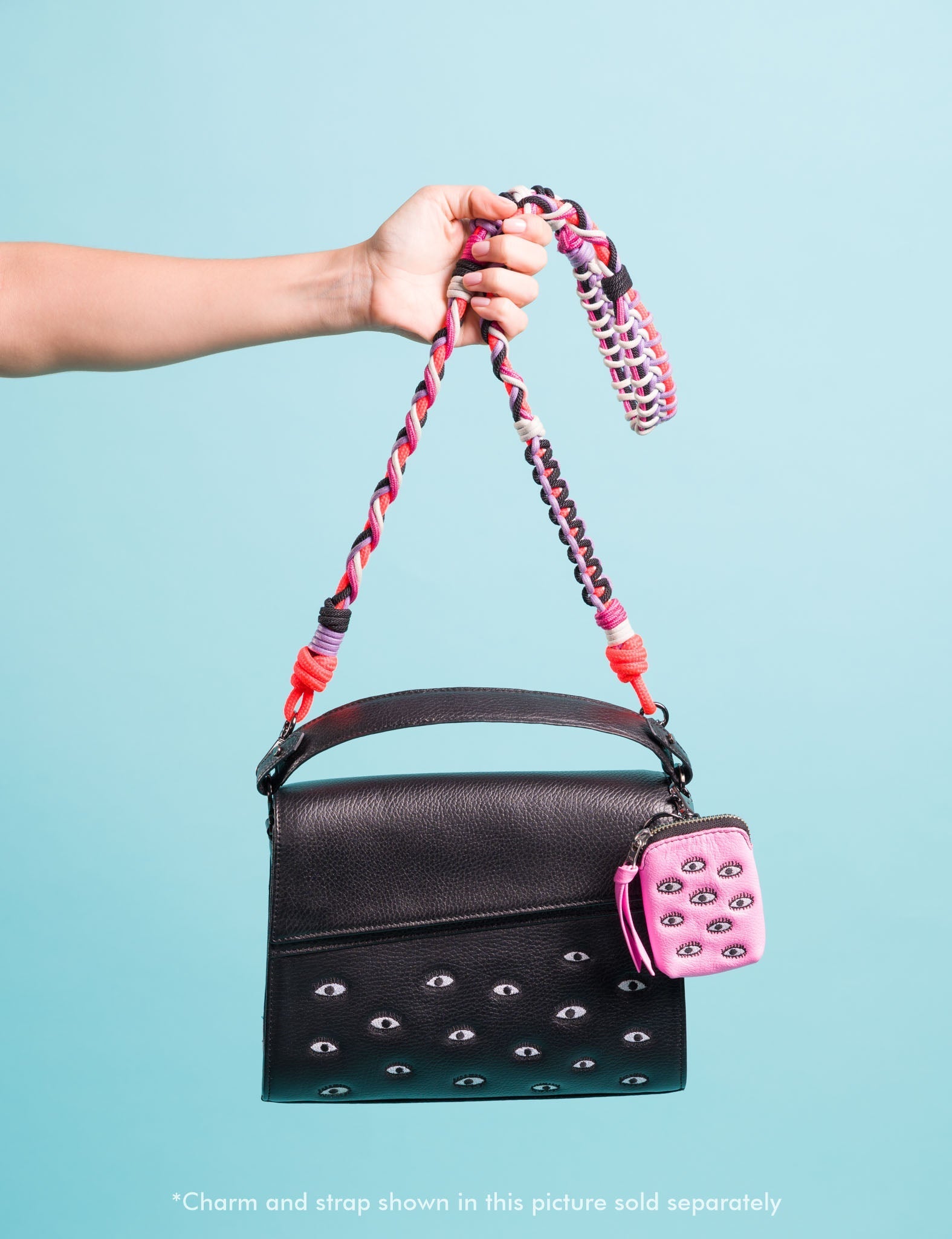 Anastasio Medium Crossbody Handbag Black Leather - All Over Eyes Embroidery