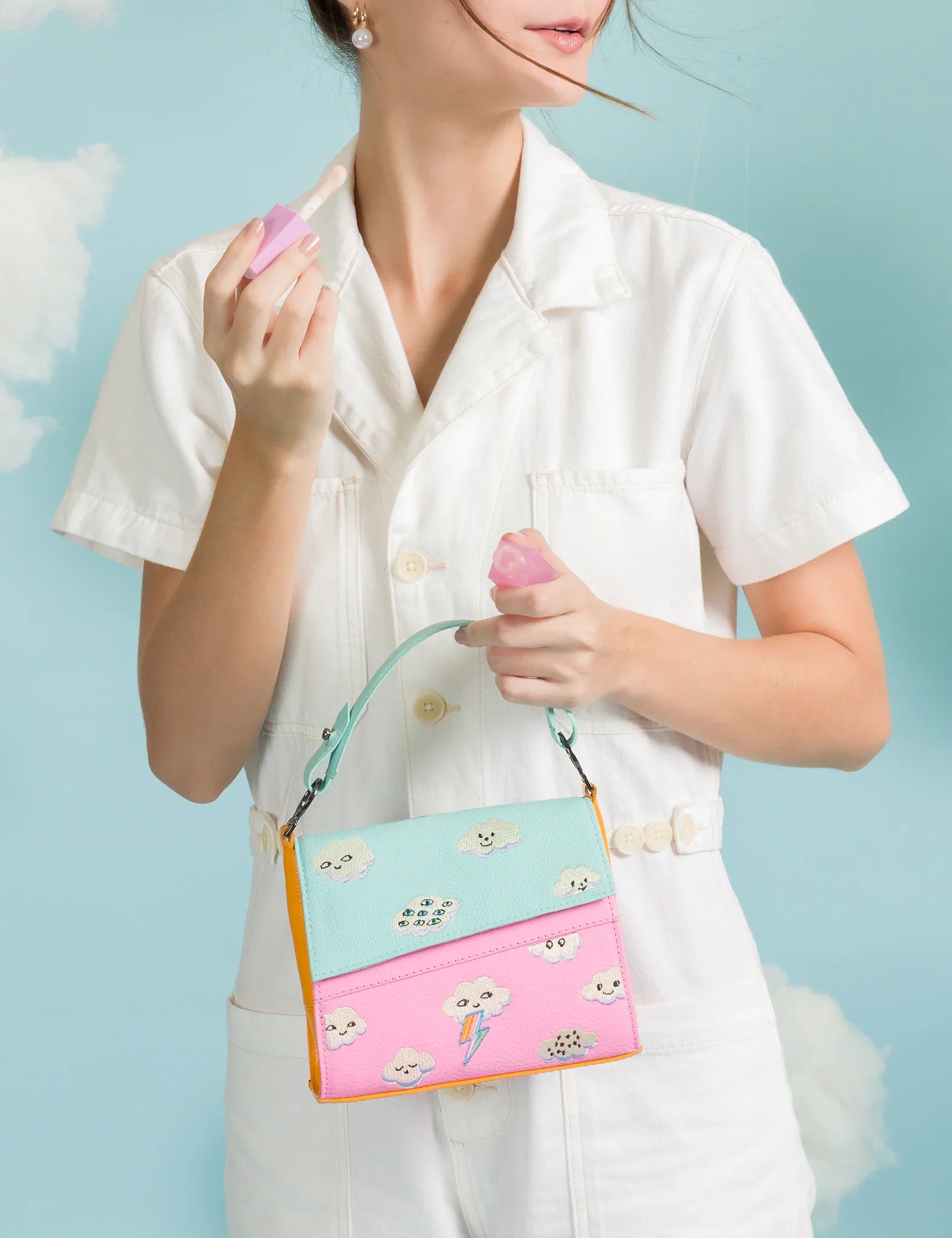 Anastasio Micro Crossbody Handbag Water Ballet Blue and Bubblegum Pink Leather - Happy Clouds Design