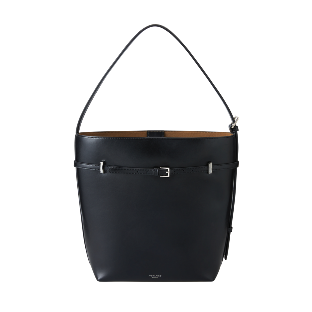 Black Belted Leather Tote Bag