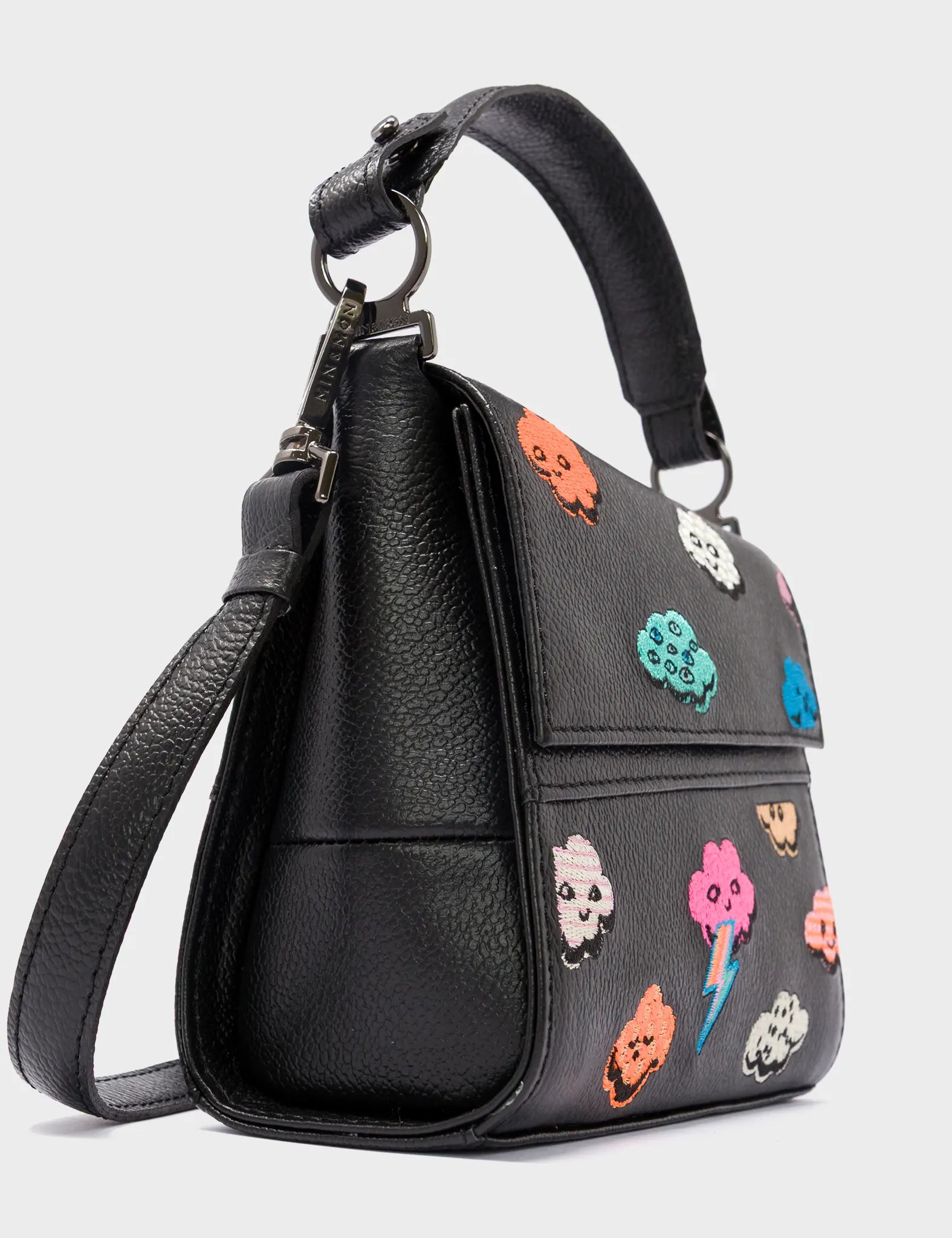 Anastasio Micro Crossbody Handbag Black Leather - Happy Clouds Design