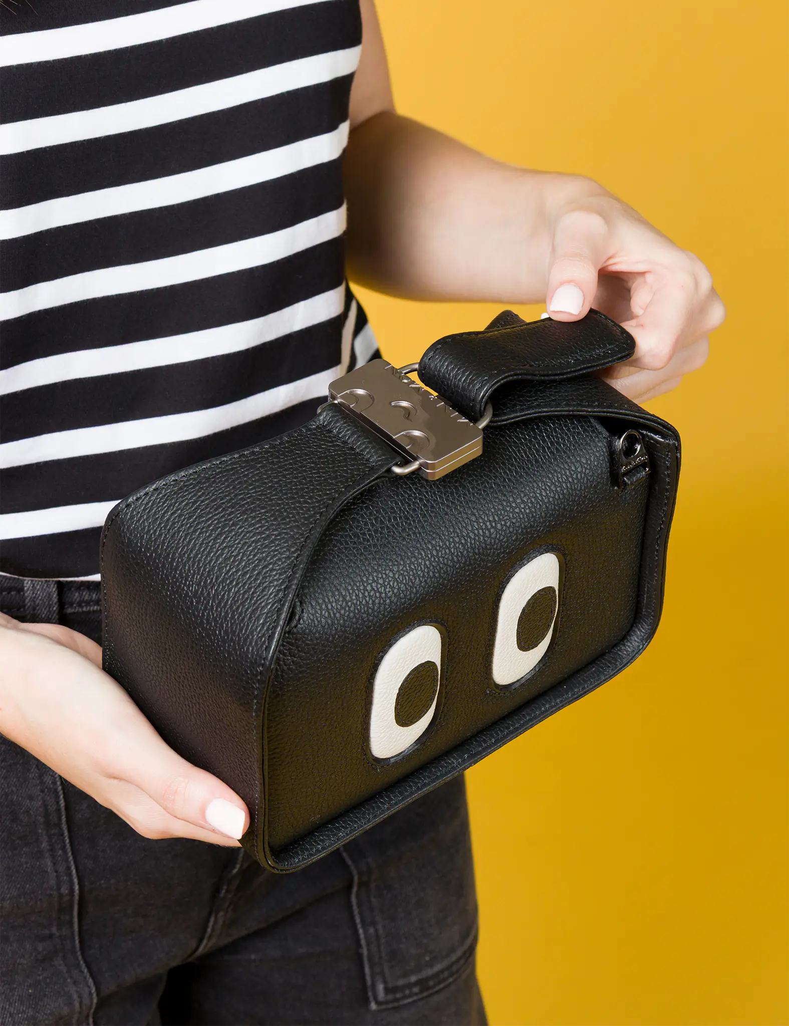 Benji Micro Crossbody Black Leather Bag - Look Up 👀