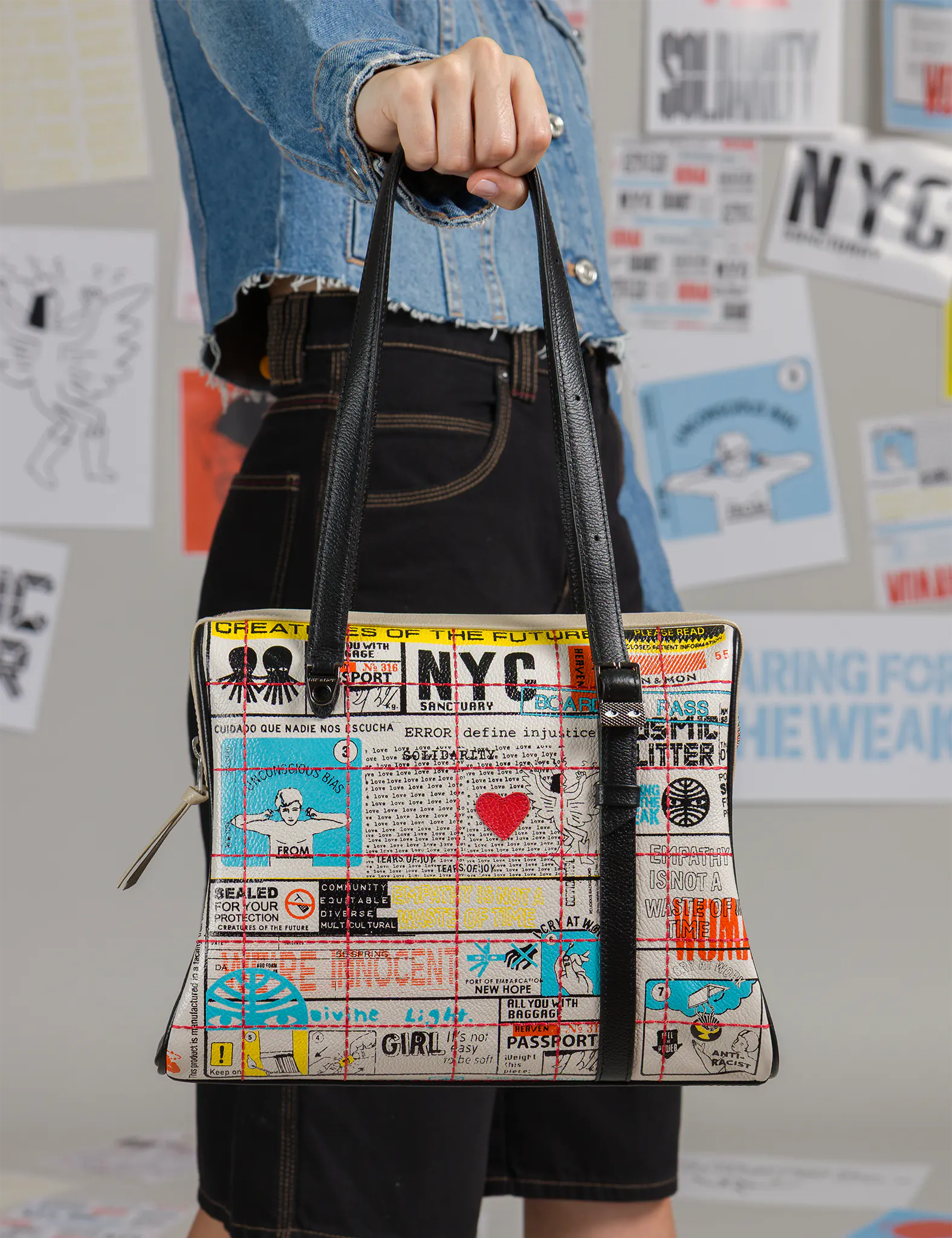 Esther Cream and Black Satchel Bag - Kind Type Design