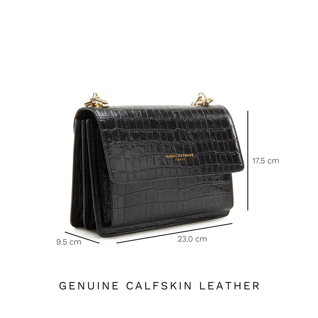 Femme Forte Valerie croco black calfskin leather shoulder bag
