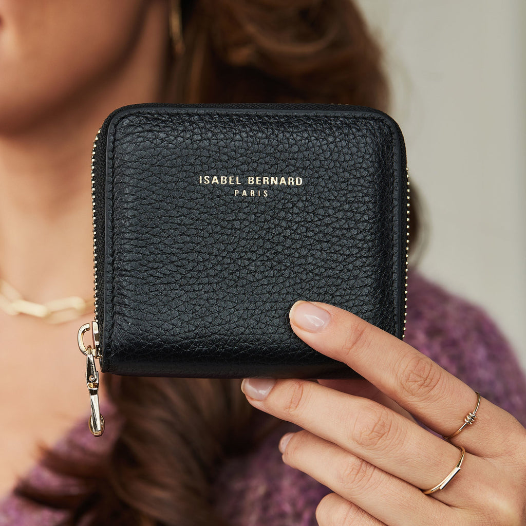Cadeau d'Isabel black calfskin leather handbag and wallet set