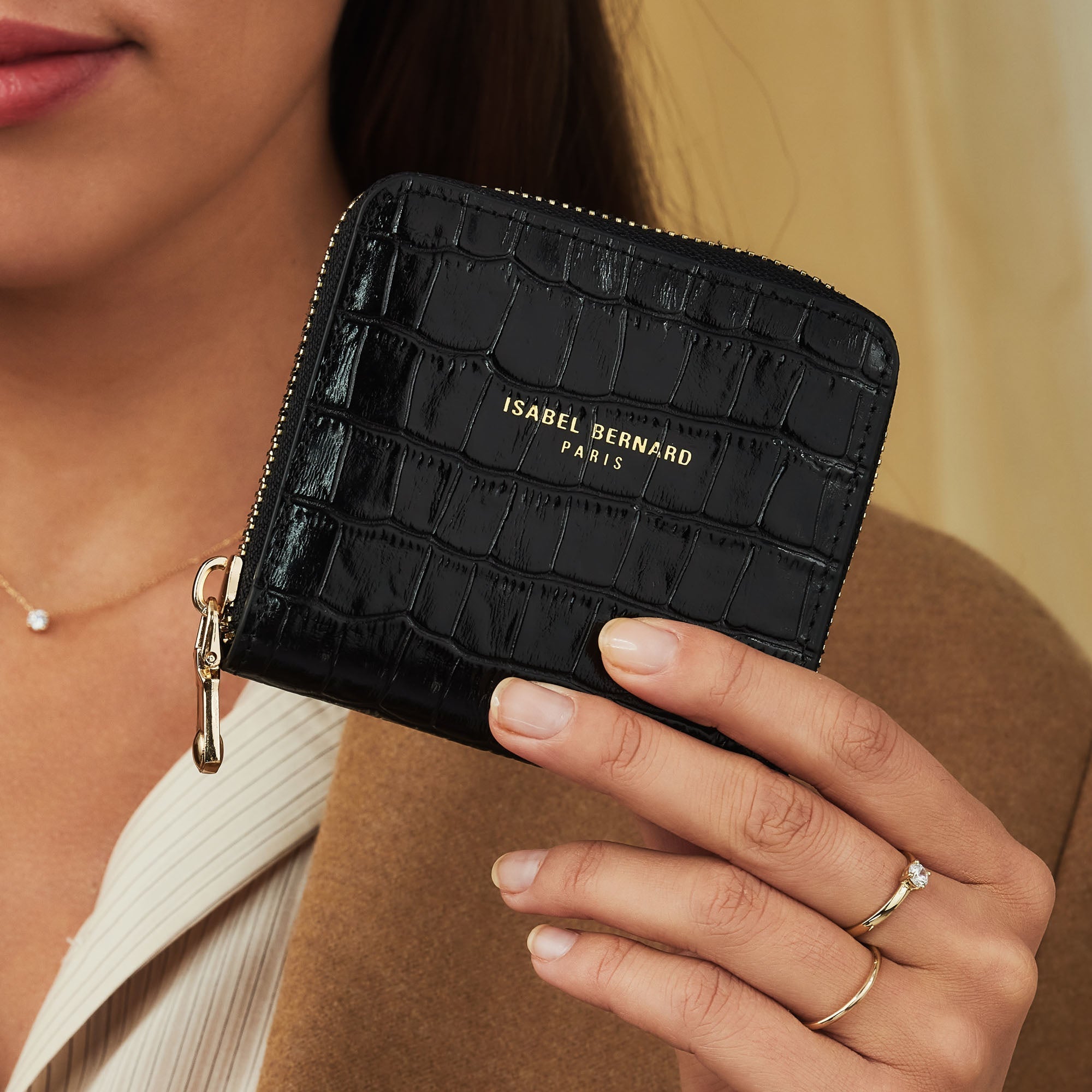 Cadeau d'Isabel croco black calfskin leather shopper and wallet set