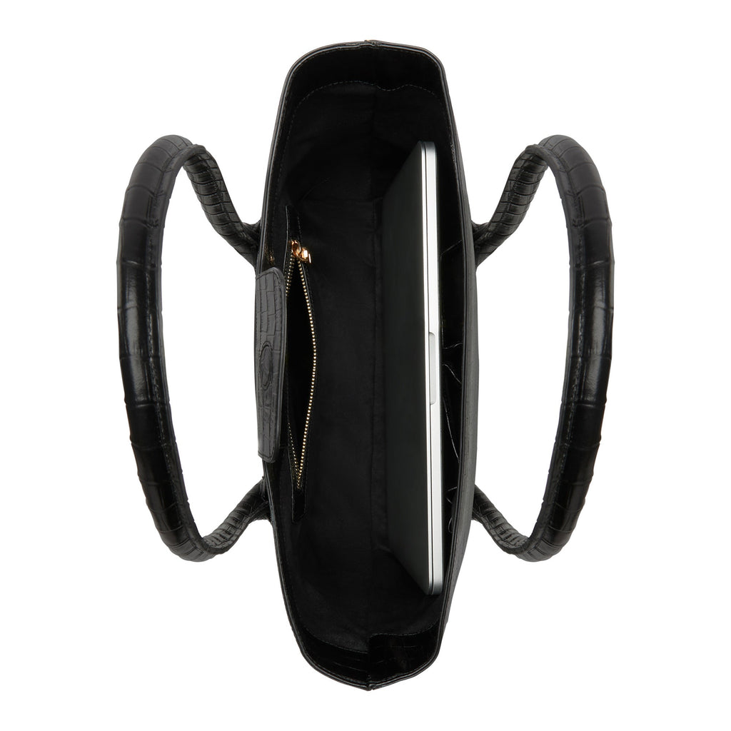Honoré Lysanne croco black calfskin leather shopper