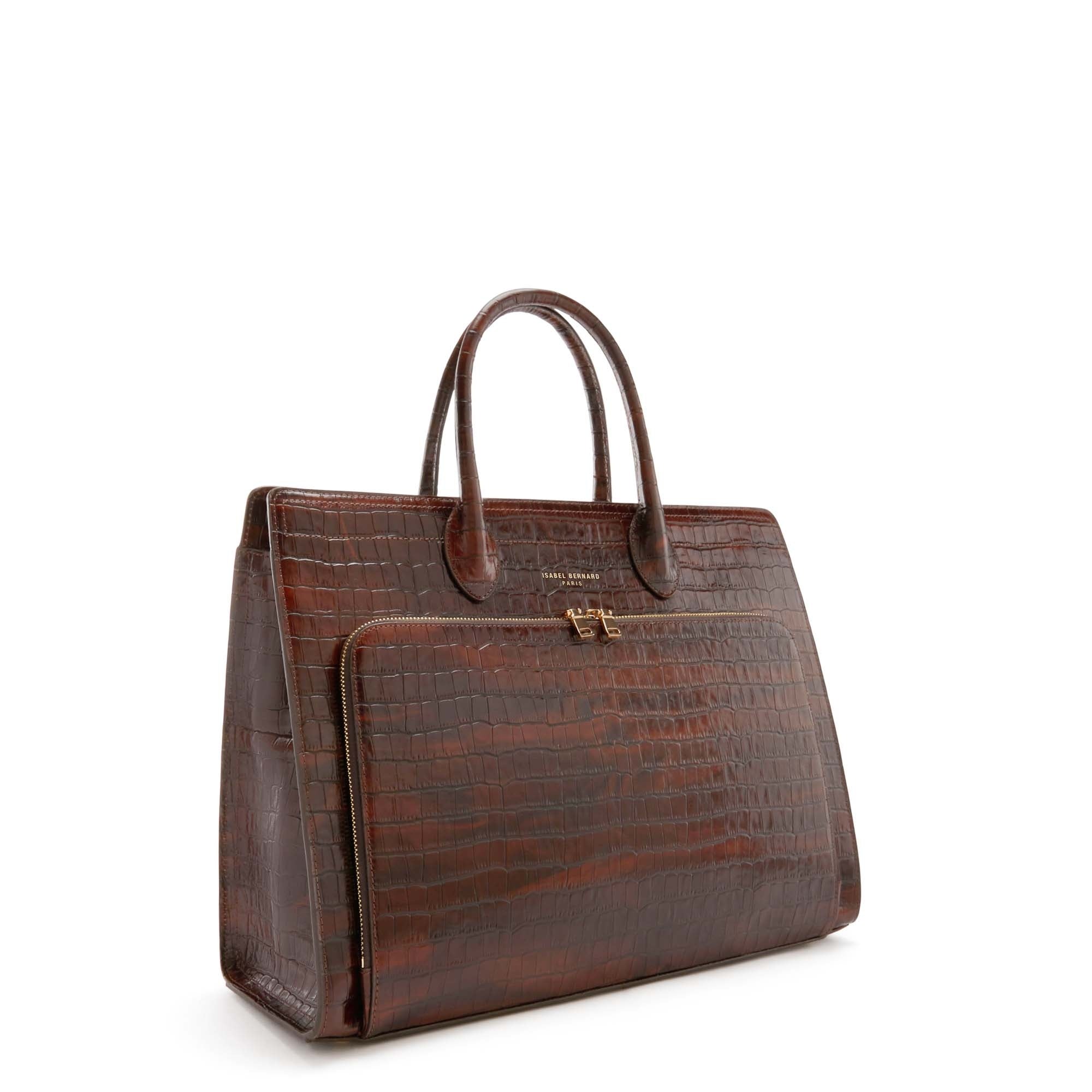 Honoré Nadine croco brown leather handbag with 16.4 inch laptop pocket
