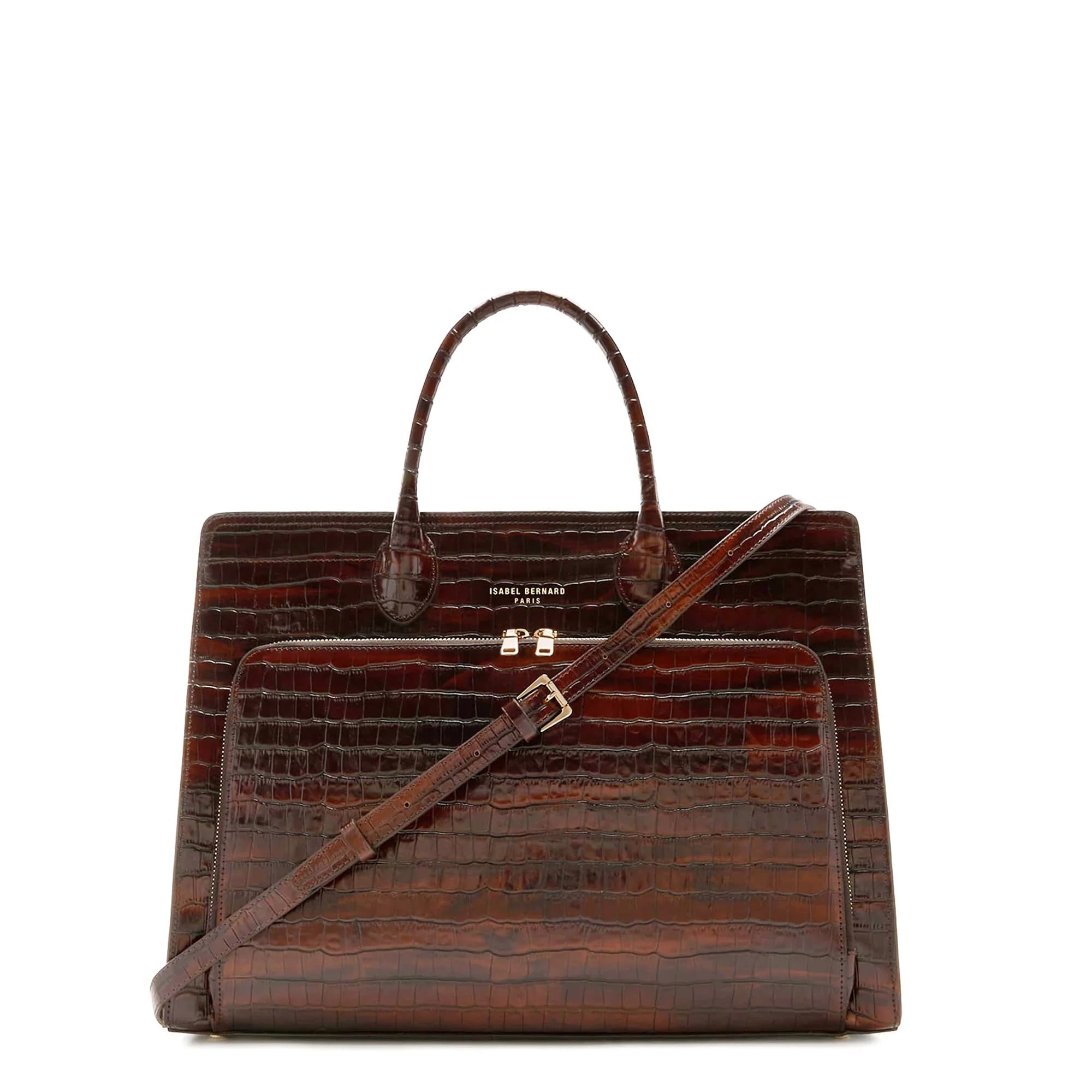 Honoré Nadine croco brown leather handbag with 16.4 inch laptop pocket
